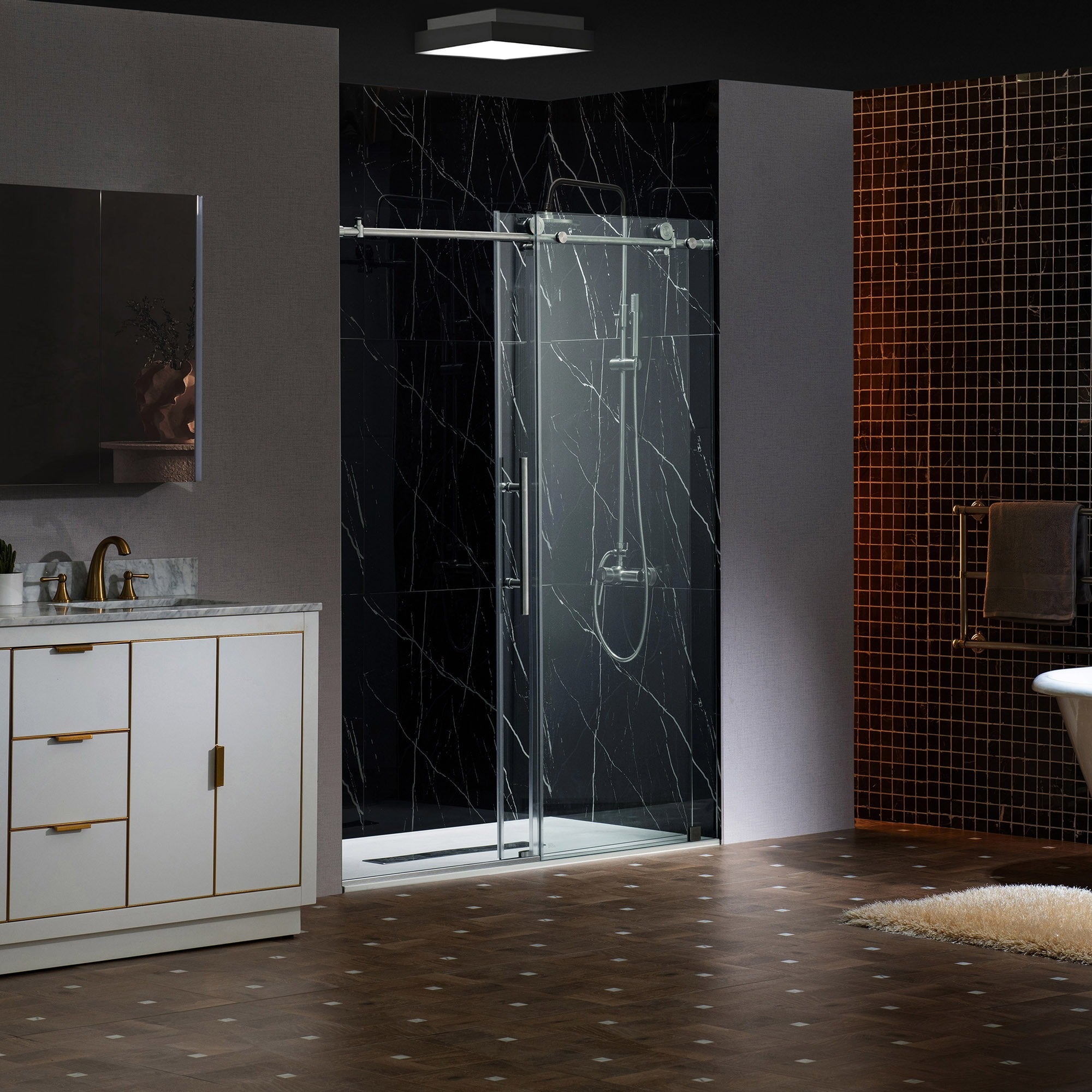 WOODBRIDGE Frameless Single Sliding Shower Door with Soft Close System, 57.5-60" Width x 80"Height with 5/16"(8mm) Clear Tempered Glass PKSH-6080