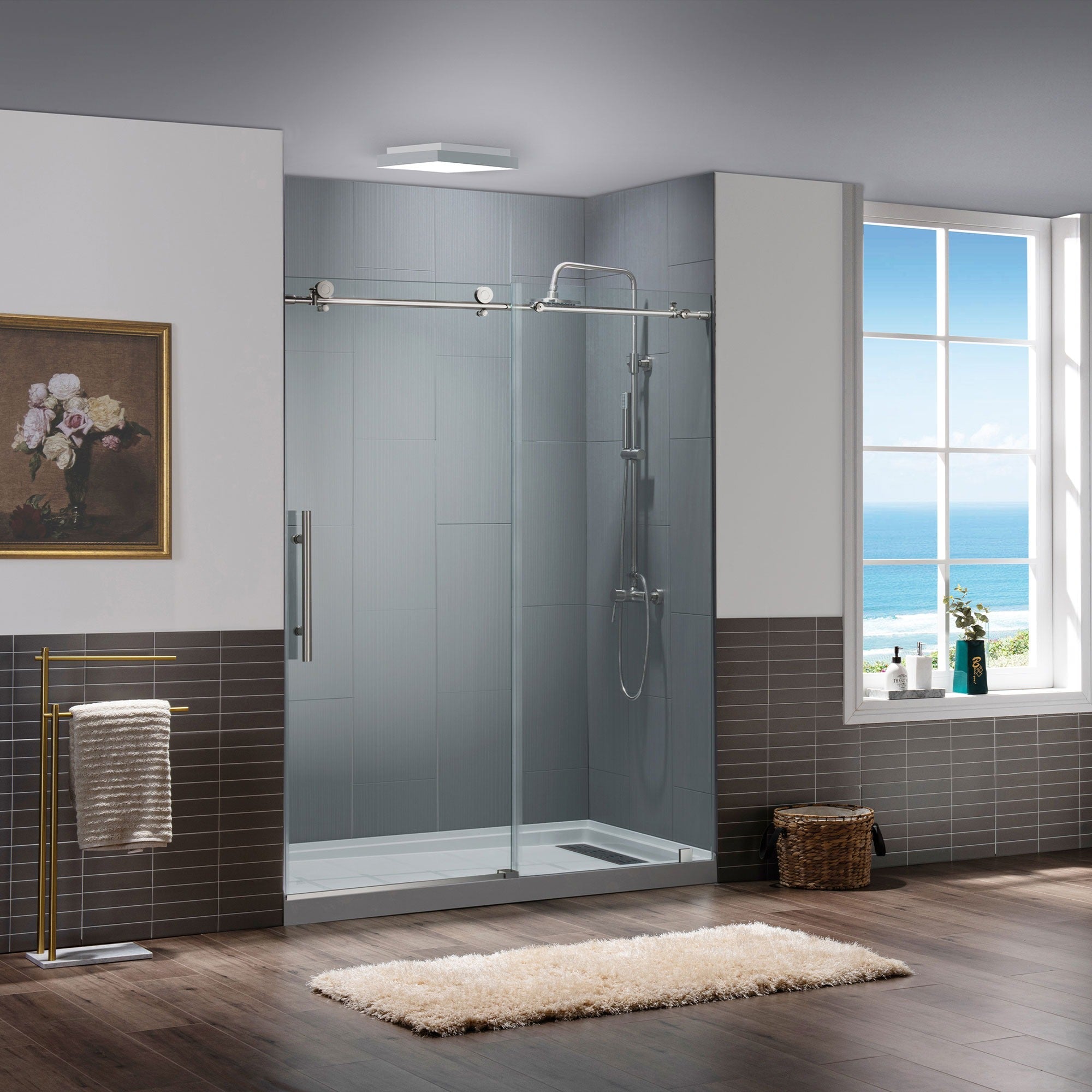 WOODBRIDGE Frameless Single Sliding Shower Door, 56-60" Width x 80"Height with 5/16"(8mm) Clear Tempered Glass, ALPC-6080