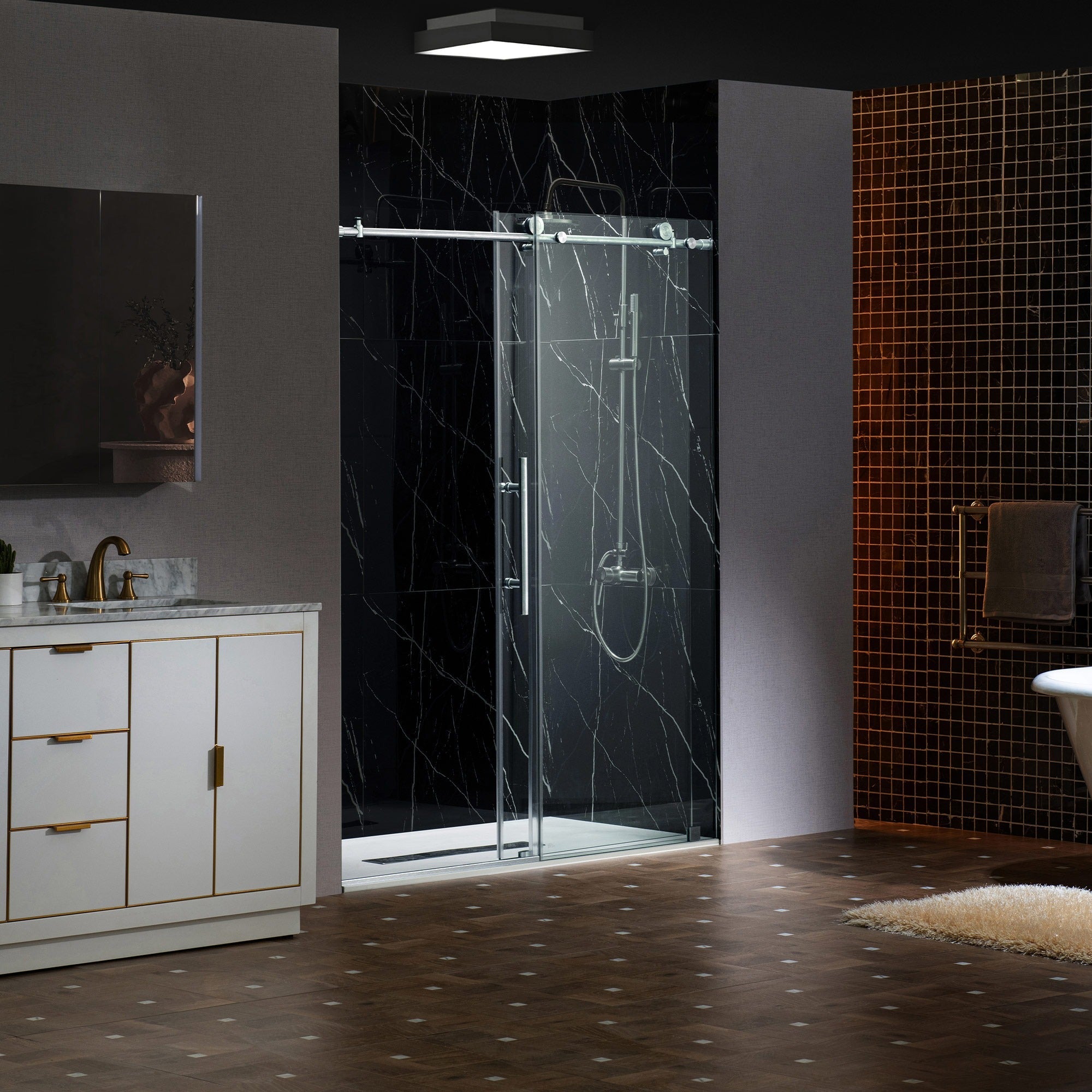 WOODBRIDGE Frameless Single Sliding Shower Door with Soft Close System, 57.5-60" Width x 80"Height with 5/16"(8mm) Clear Tempered Glass PKSH-6080