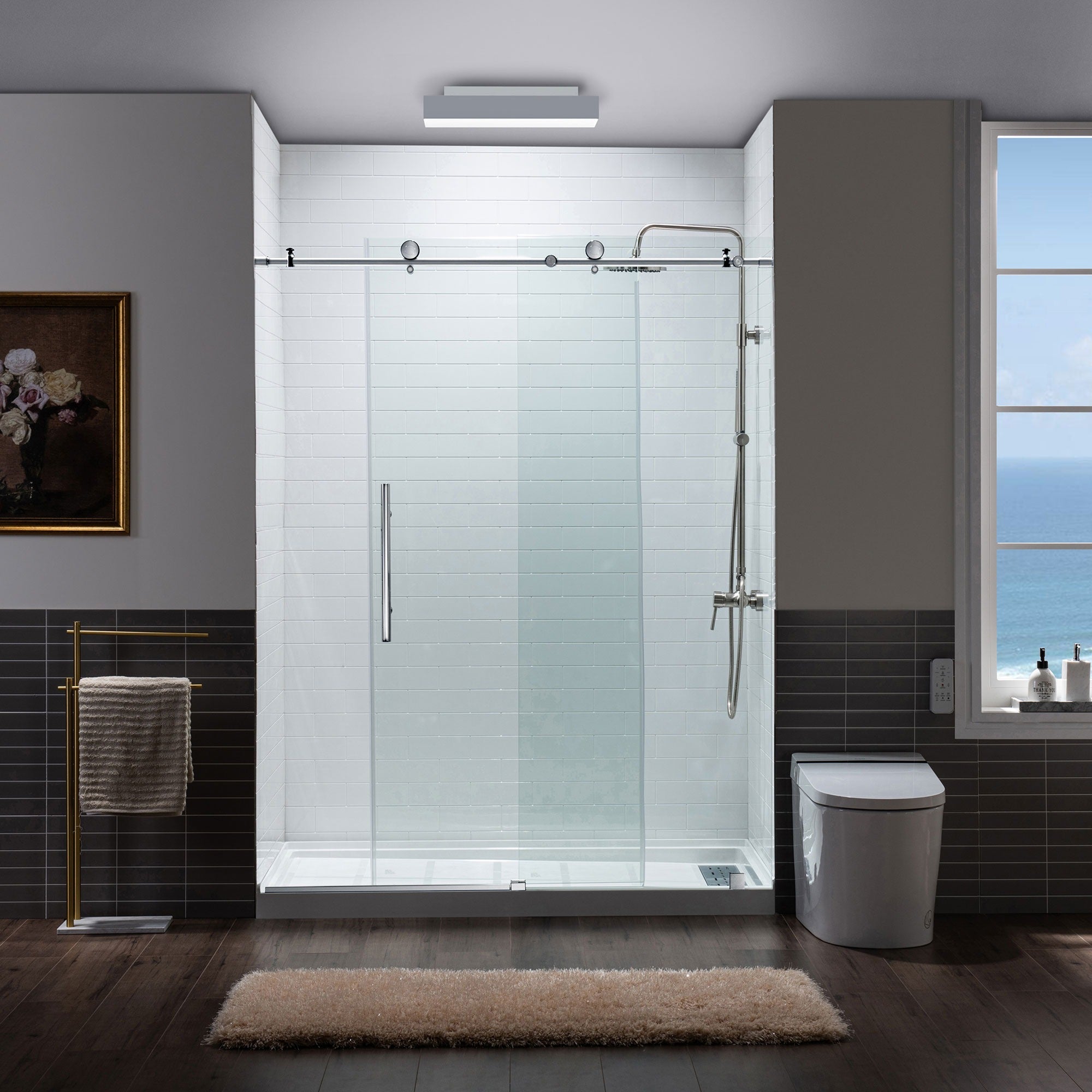 WOODBRIDGE Frameless Single Sliding Shower Door, 56-60" Width x 80"Height with 5/16"(8mm) Clear Tempered Glass, ALPC-6080