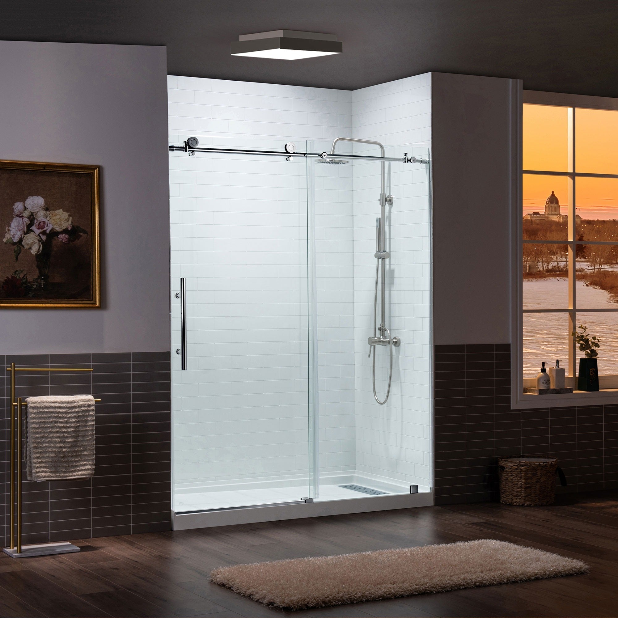 WOODBRIDGE Frameless Single Sliding Shower Door, 56-60" Width x 80"Height with 5/16"(8mm) Clear Tempered Glass, ALPC-6080