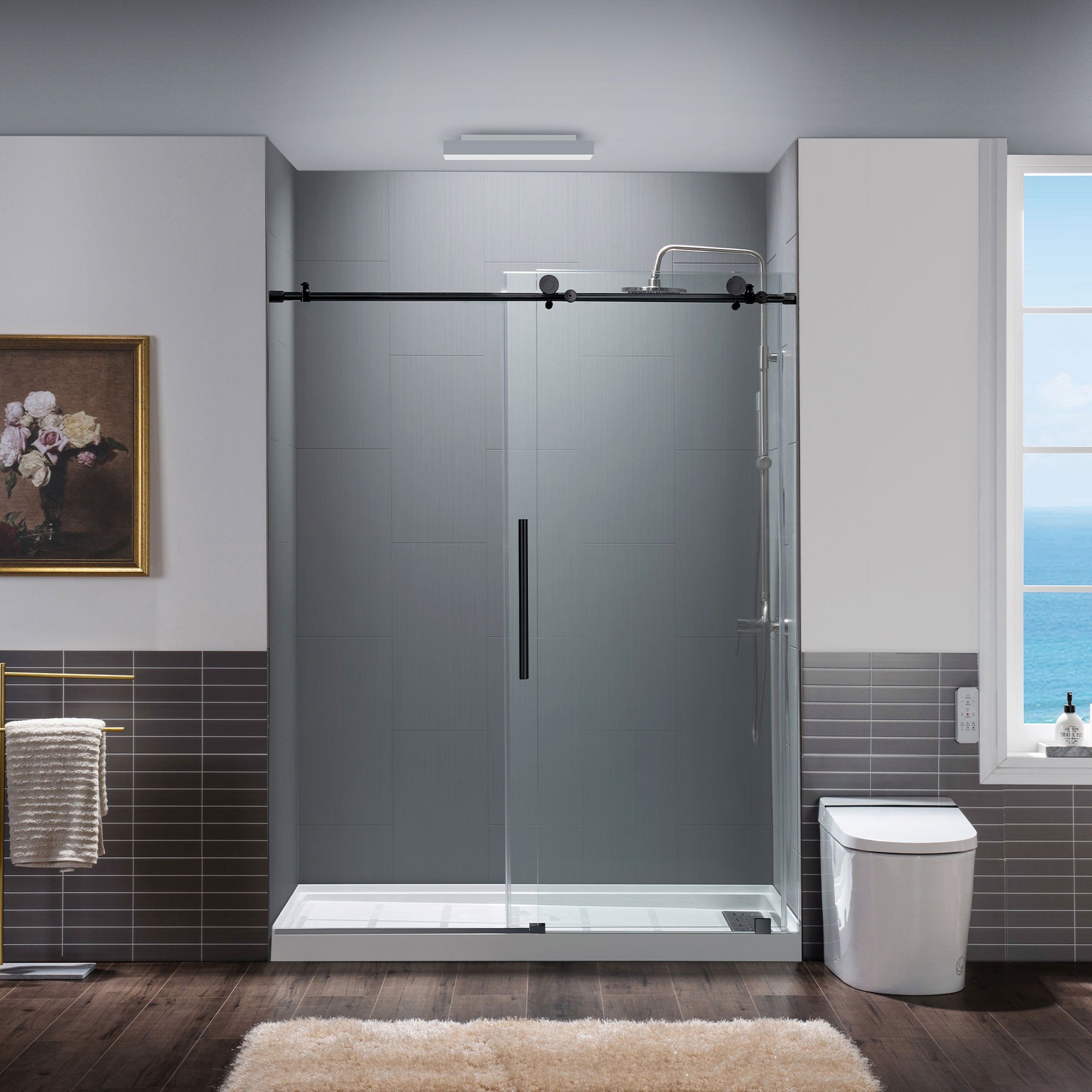 WOODBRIDGE Frameless Single Sliding Shower Door, 56-60" Width x 80"Height with 5/16"(8mm) Clear Tempered Glass, ALPC-6080