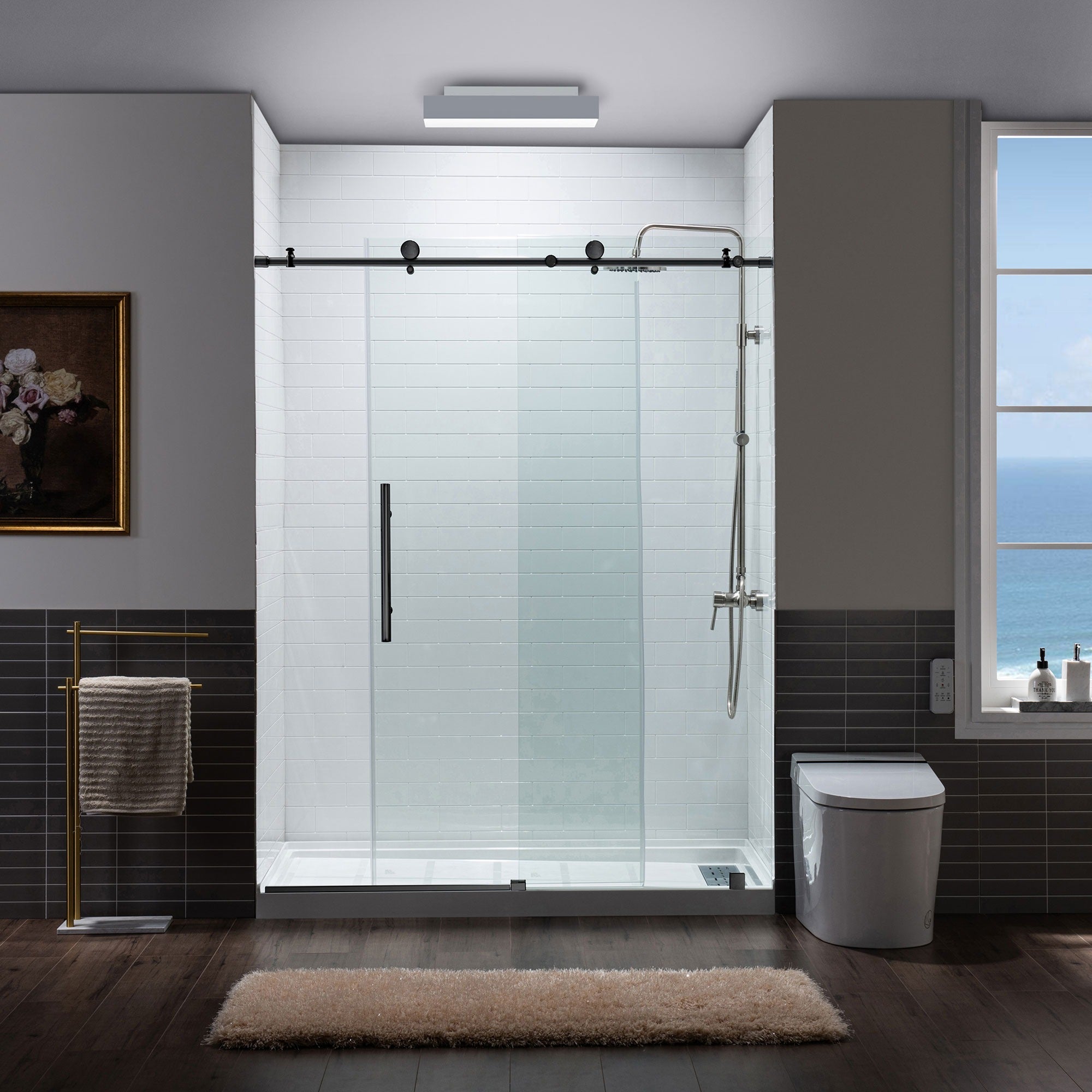 WOODBRIDGE Frameless Single Sliding Shower Door, 56-60" Width x 80"Height with 5/16"(8mm) Clear Tempered Glass, ALPC-6080