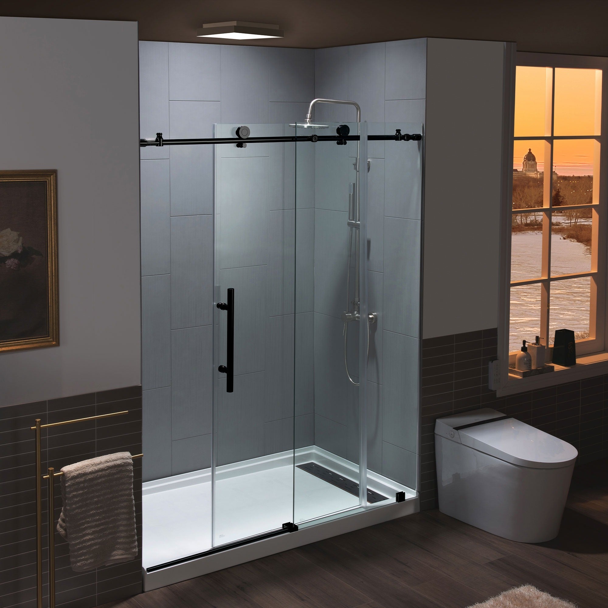 WOODBRIDGE Frameless Single Sliding Shower Door, 56-60" Width x 80"Height with 5/16"(8mm) Clear Tempered Glass, ALPC-6080