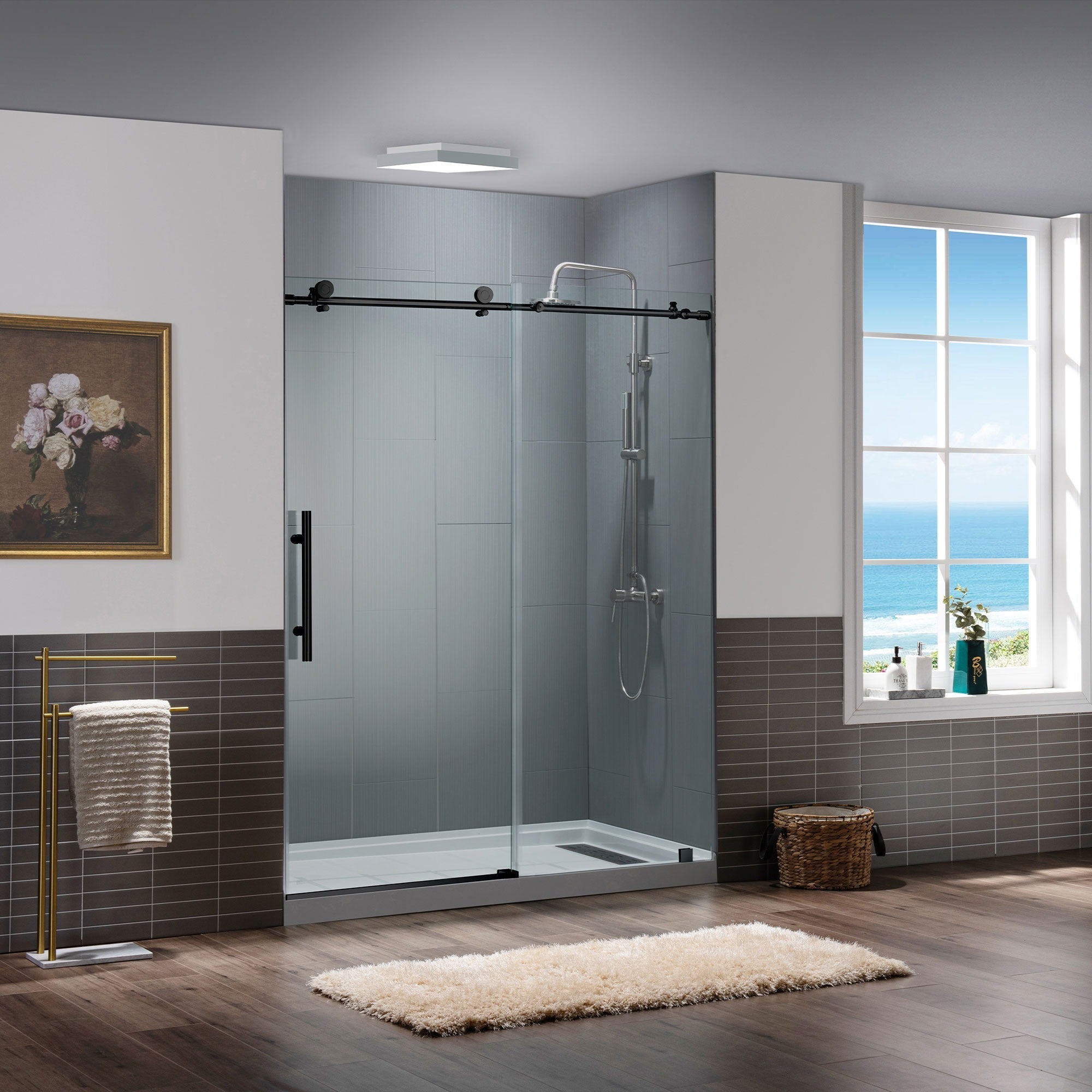 WOODBRIDGE Frameless Single Sliding Shower Door, 56-60" Width x 80"Height with 5/16"(8mm) Clear Tempered Glass, ALPC-6080