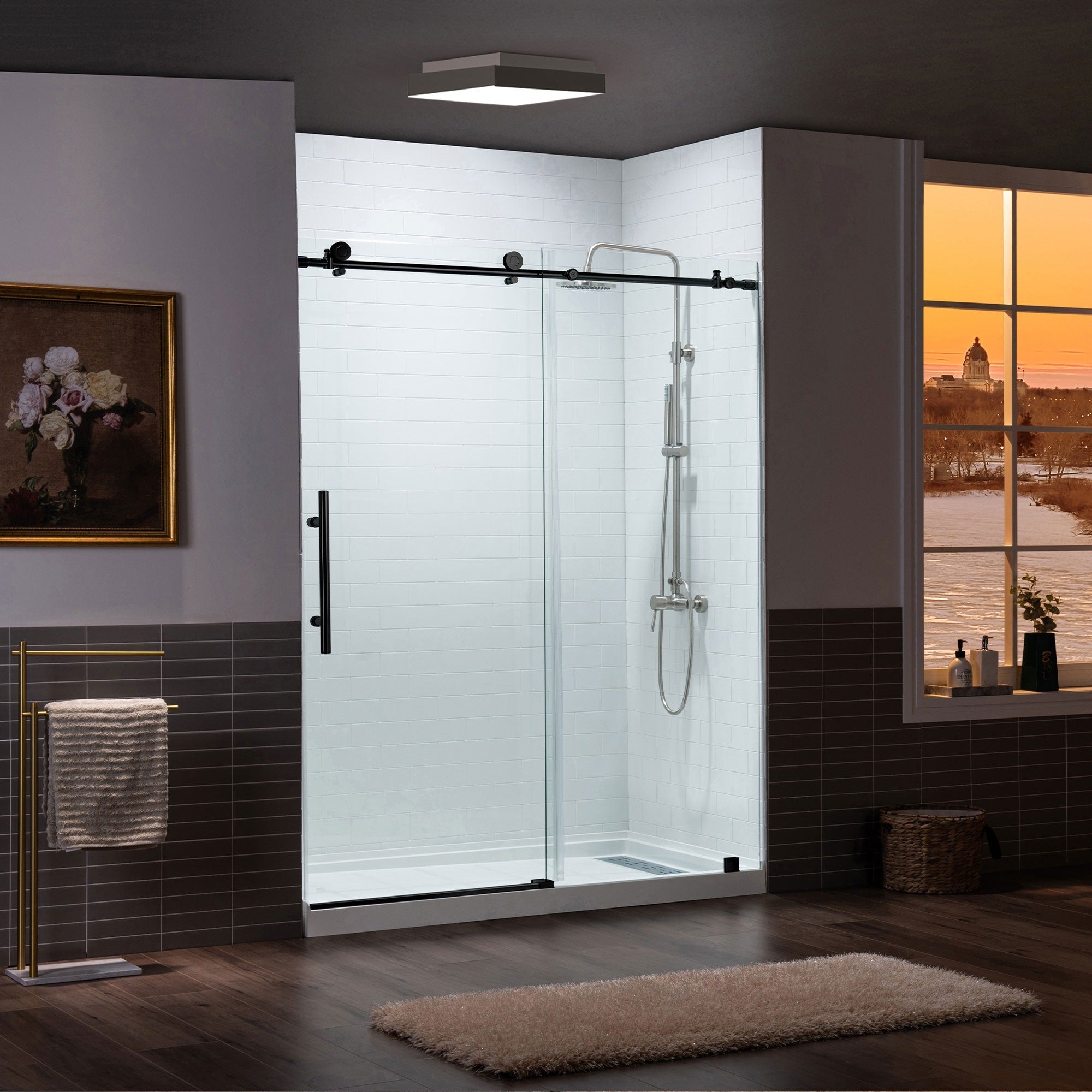 WOODBRIDGE Frameless Single Sliding Shower Door, 56-60" Width x 80"Height with 5/16"(8mm) Clear Tempered Glass, ALPC-6080