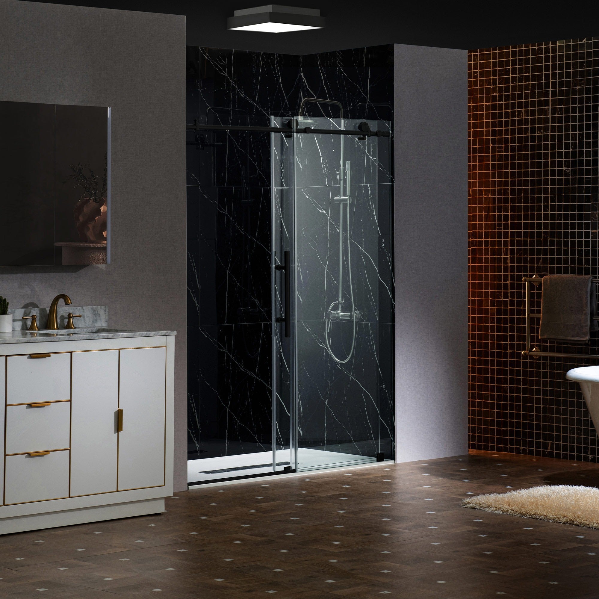 WOODBRIDGE Frameless Single Sliding Shower Door with Soft Close System, 57.5-60" Width x 80"Height with 5/16"(8mm) Clear Tempered Glass PKSH-6080