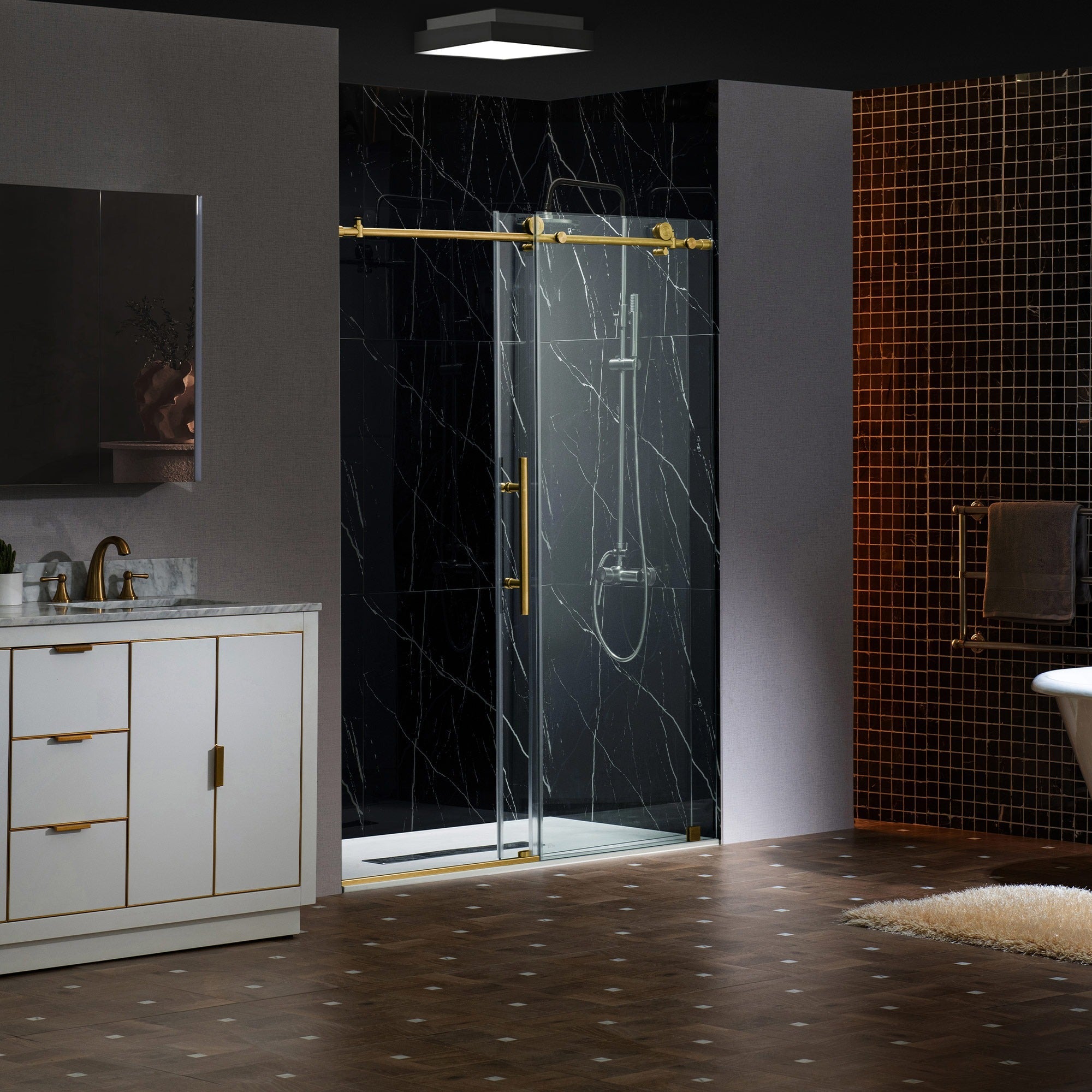 WOODBRIDGE Frameless Single Sliding Shower Door with Soft Close System, 57.5-60" Width x 80"Height with 5/16"(8mm) Clear Tempered Glass PKSH-6080