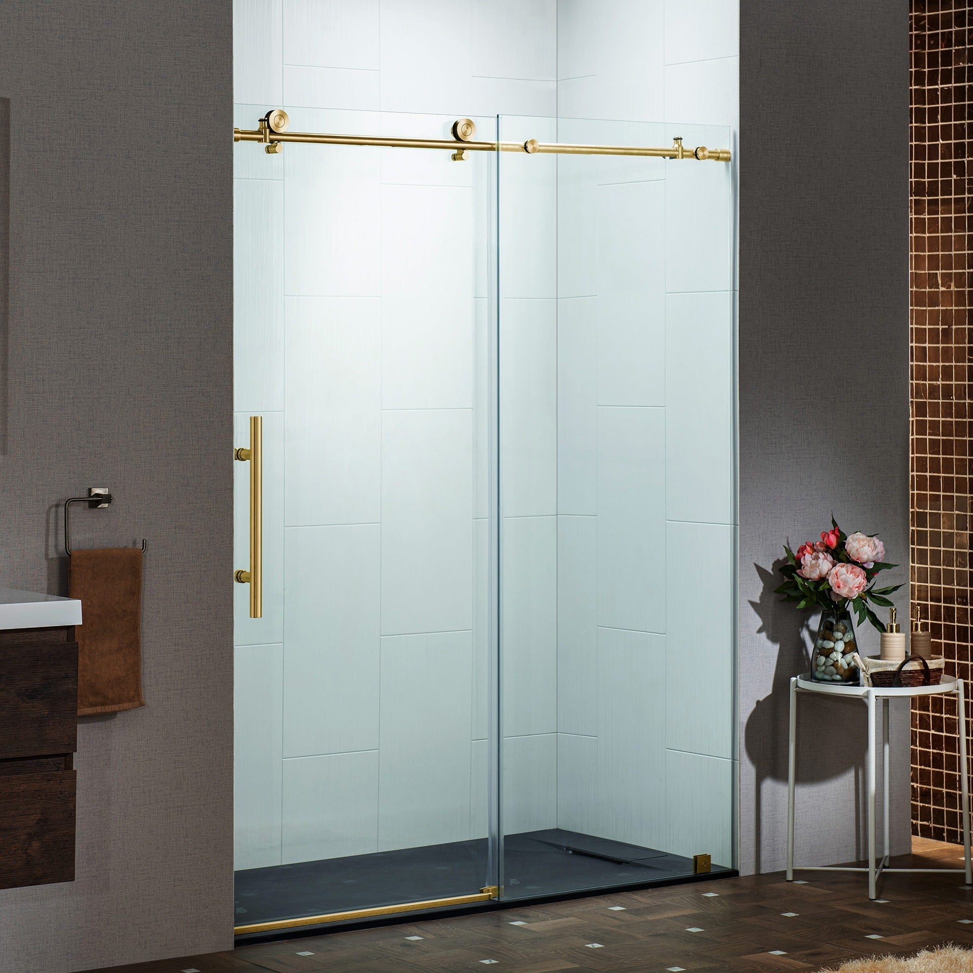 WOODBRIDGE Frameless Single Sliding Shower Door with Soft Close System, 57.5-60" Width x 80"Height with 5/16"(8mm) Clear Tempered Glass PKSH-6080