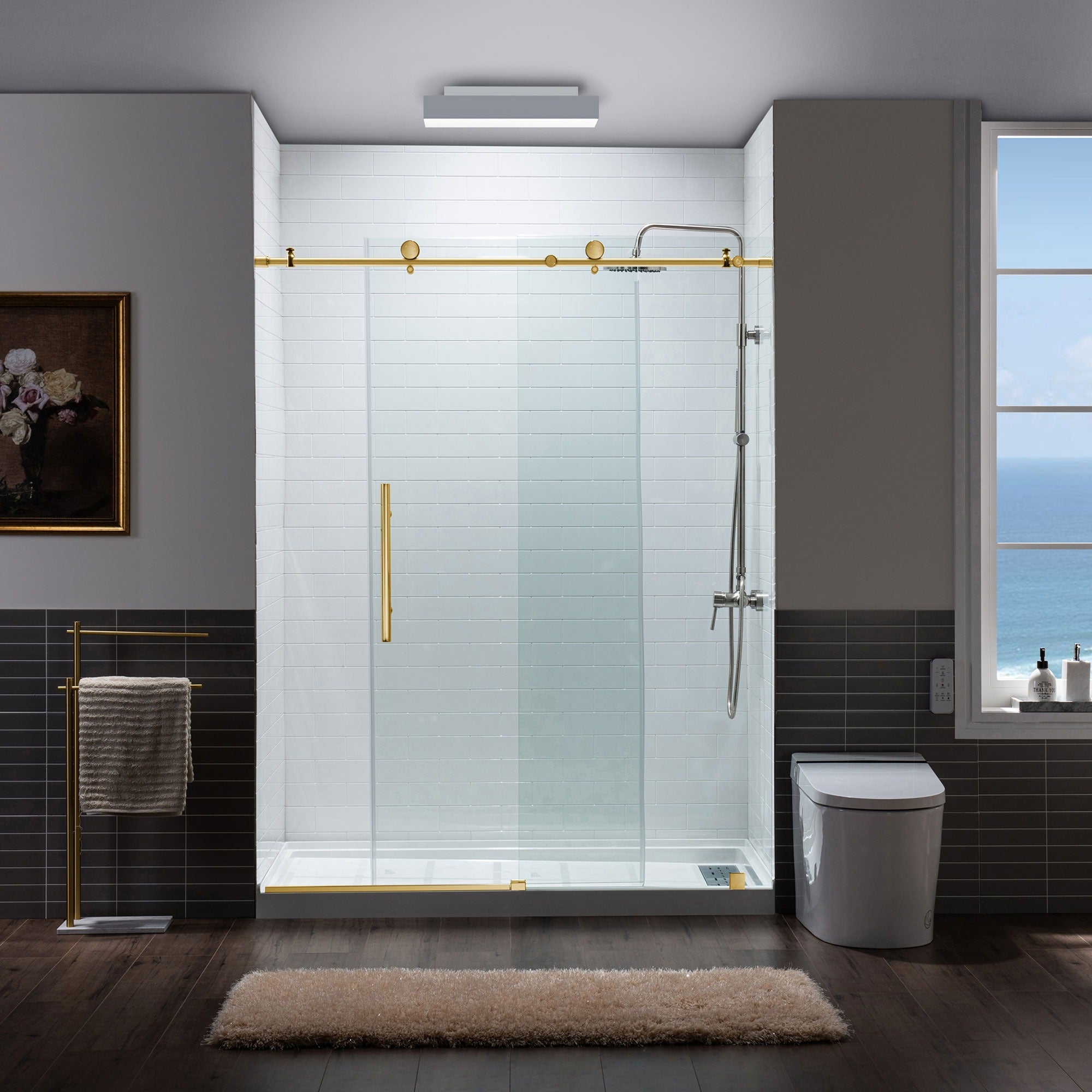 WOODBRIDGE Frameless Single Sliding Shower Door, 56-60" Width x 80"Height with 5/16"(8mm) Clear Tempered Glass, ALPC-6080