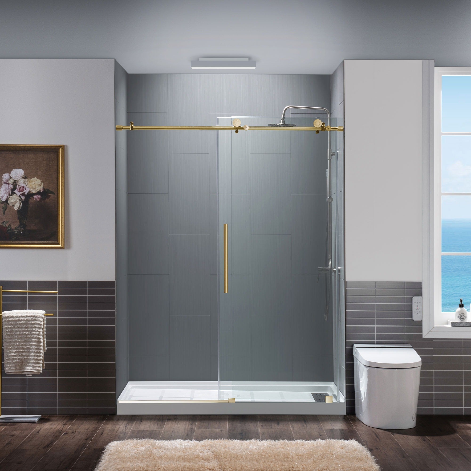 WOODBRIDGE Frameless Single Sliding Shower Door, 56-60" Width x 80"Height with 5/16"(8mm) Clear Tempered Glass, ALPC-6080