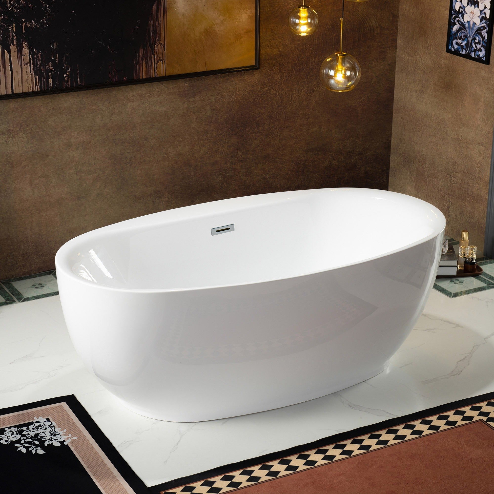 WOODBRIDGE 66" Acrylic Freestanding Bathtub Contemporary Soaking Tub with Drain & Overflow, B0027