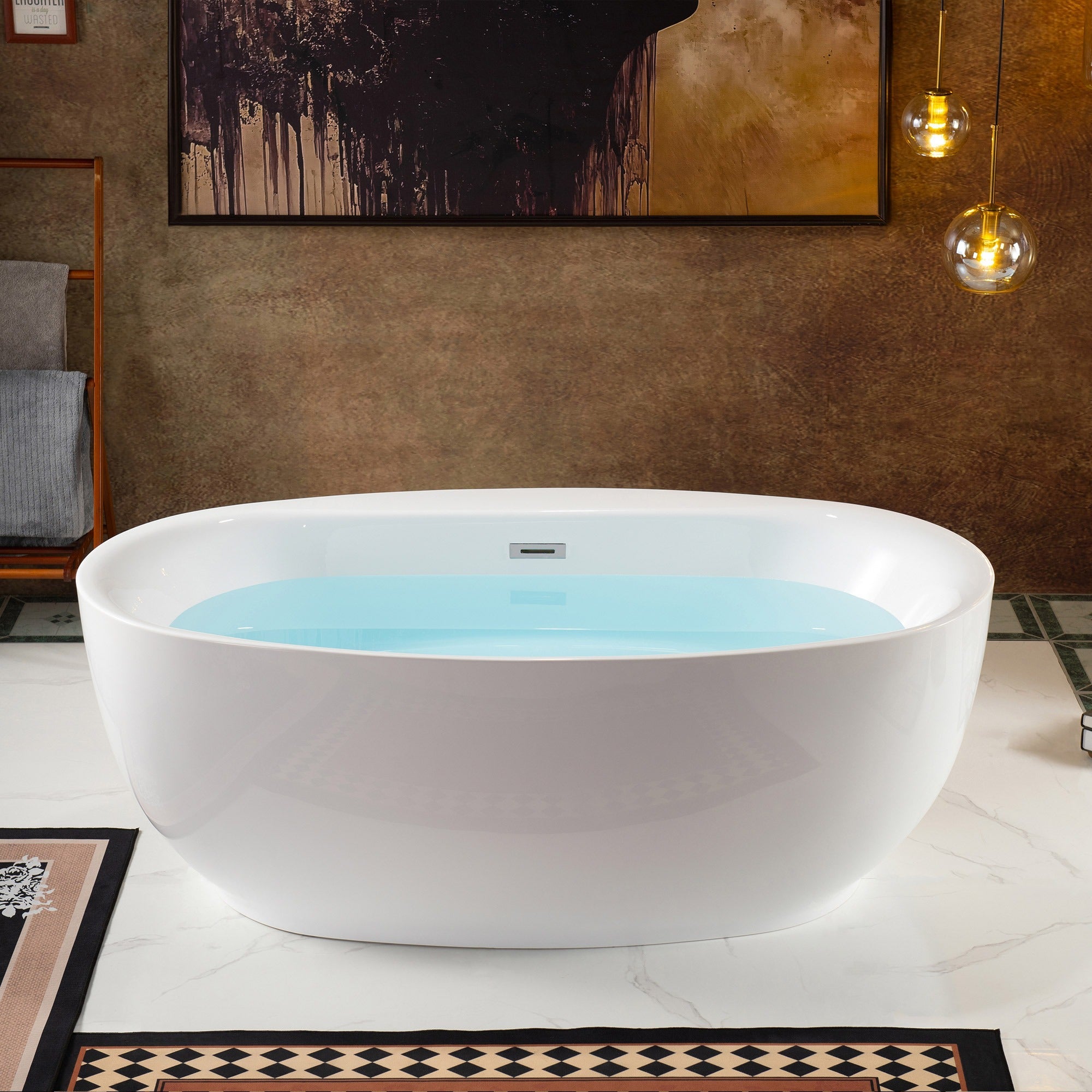 WOODBRIDGE 66" Acrylic Freestanding Bathtub Contemporary Soaking Tub with Drain & Overflow, B0027