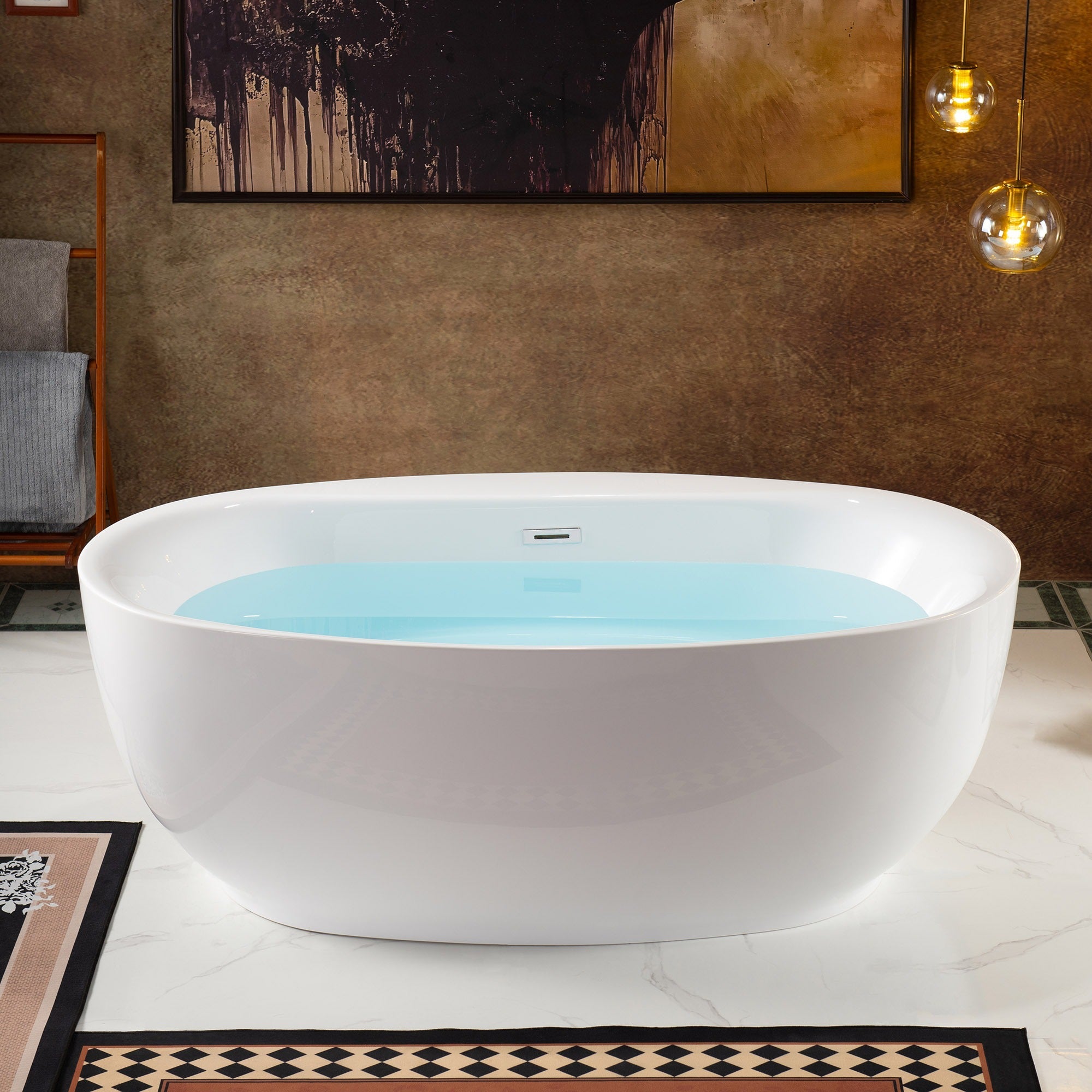 WOODBRIDGE 66" Acrylic Freestanding Bathtub Contemporary Soaking Tub with Drain & Overflow, B0027