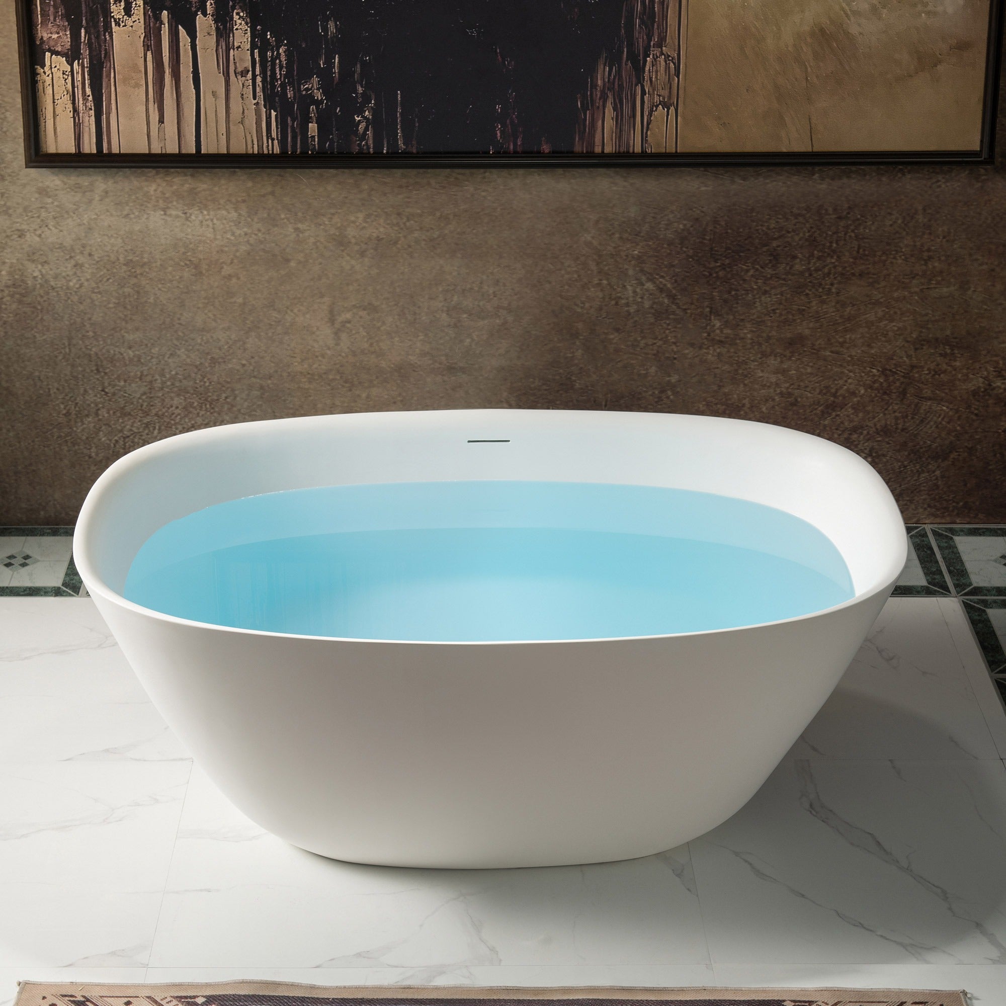 WOODBRIDGE 55-1/8" L x 31-1/2 W Luxury Contemporary Solid Surface Stone Resin Freestanding Bathtub in Matte White