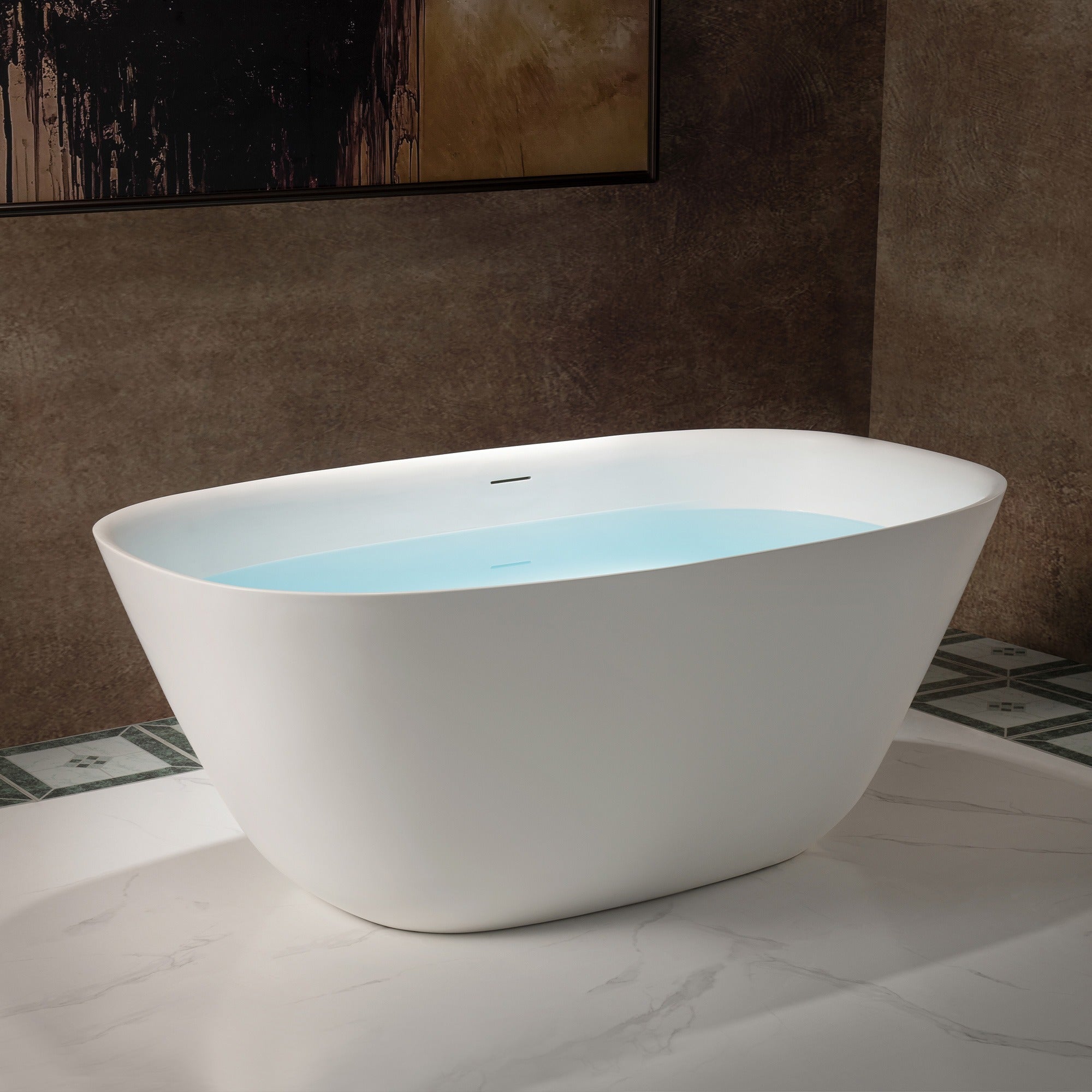WOODBRIDGE 55-1/8" L x 31-1/2 W Luxury Contemporary Solid Surface Stone Resin Freestanding Bathtub in Matte White