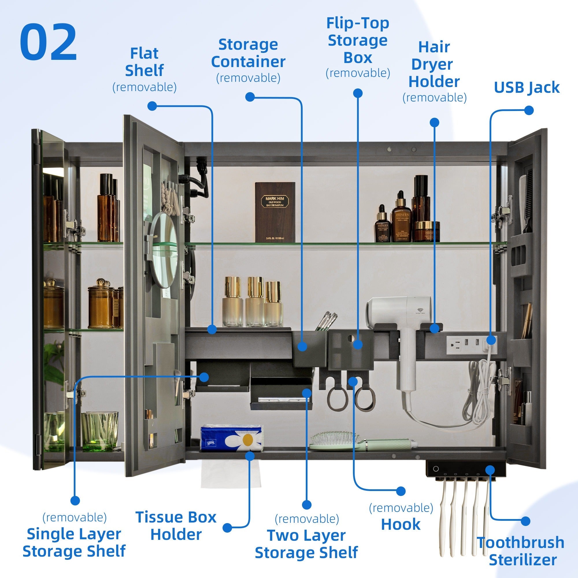 WOODBRIDGE Modern Smart Storage Medicine Cabinet