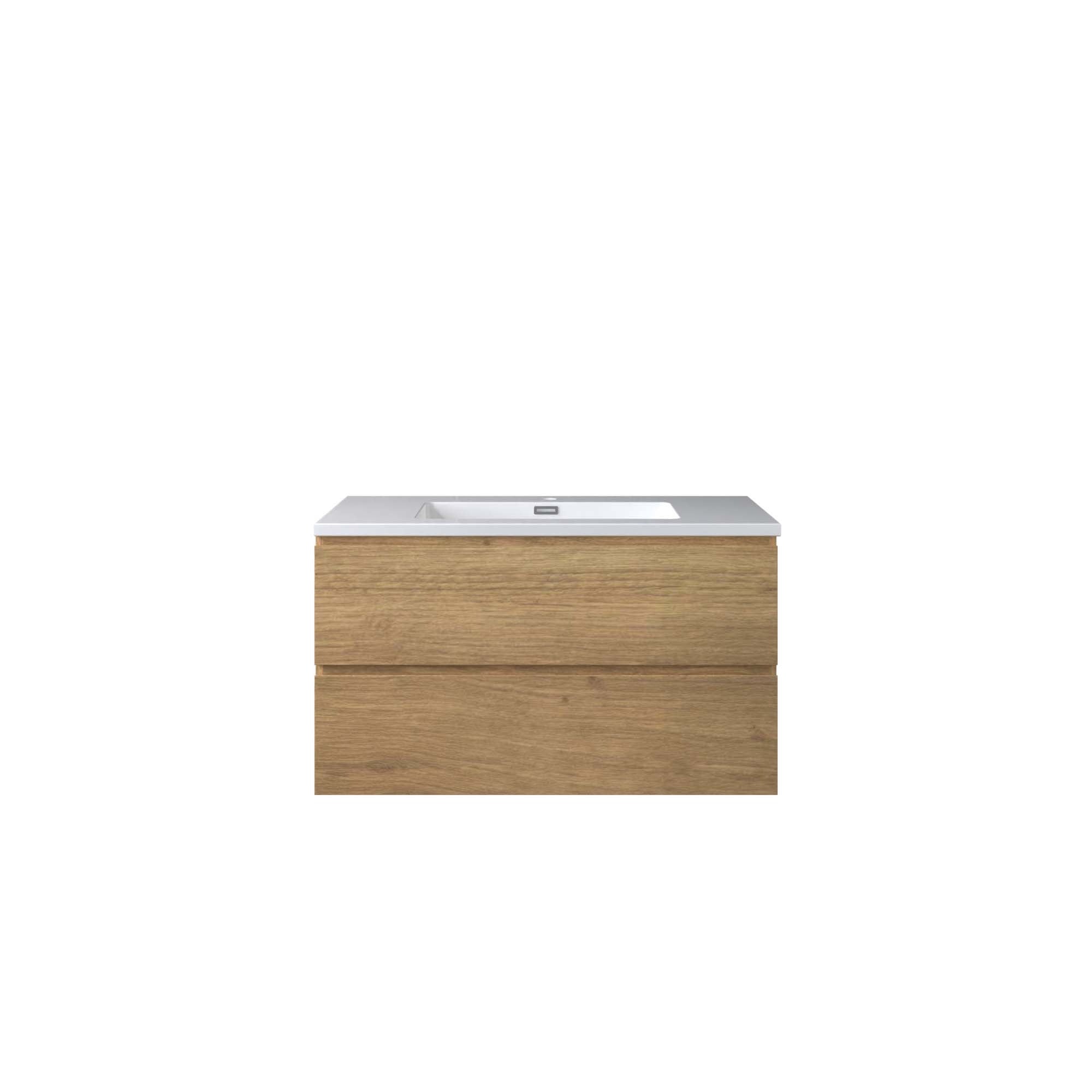 WOODBRIDGE 23-5/8 in. W x 19-5/8 in. D Wall Mounted Floating Vanity in Natural Oak with Resin Composite Vanity Top in Glossy White