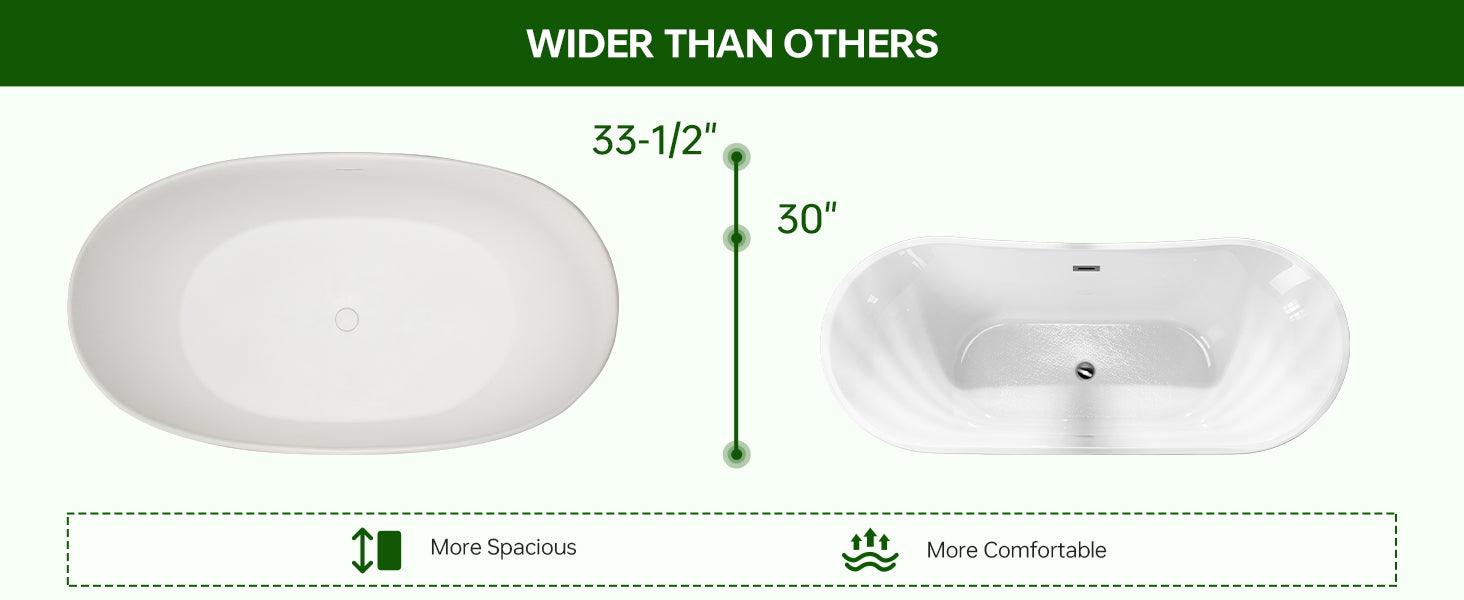 WOODBRIDGE EST0606 59" x 33-1/2" Solid Surface Stone Resin Freestanding Bathtub – Matte White