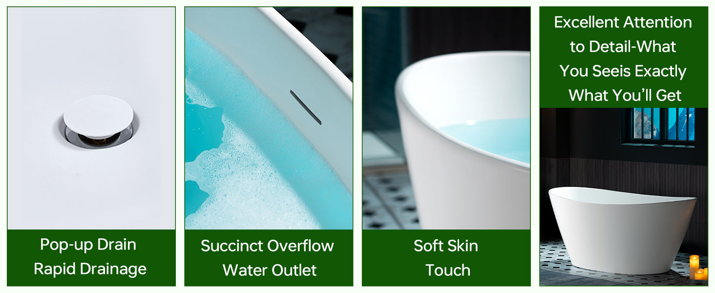 WOODBRIDGE EST0606 59" x 33-1/2" Solid Surface Stone Resin Freestanding Bathtub – Matte White
