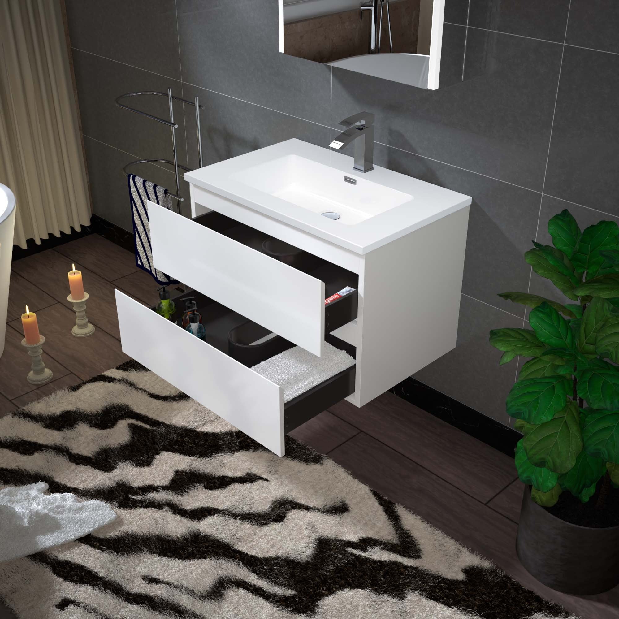 WOODBRIDGE 23-5/8 in. W x 19-5/8 in. D Wall Mounted Floating Vanity in Glossy White with Resin Composite Vanity Top in Glossy White
