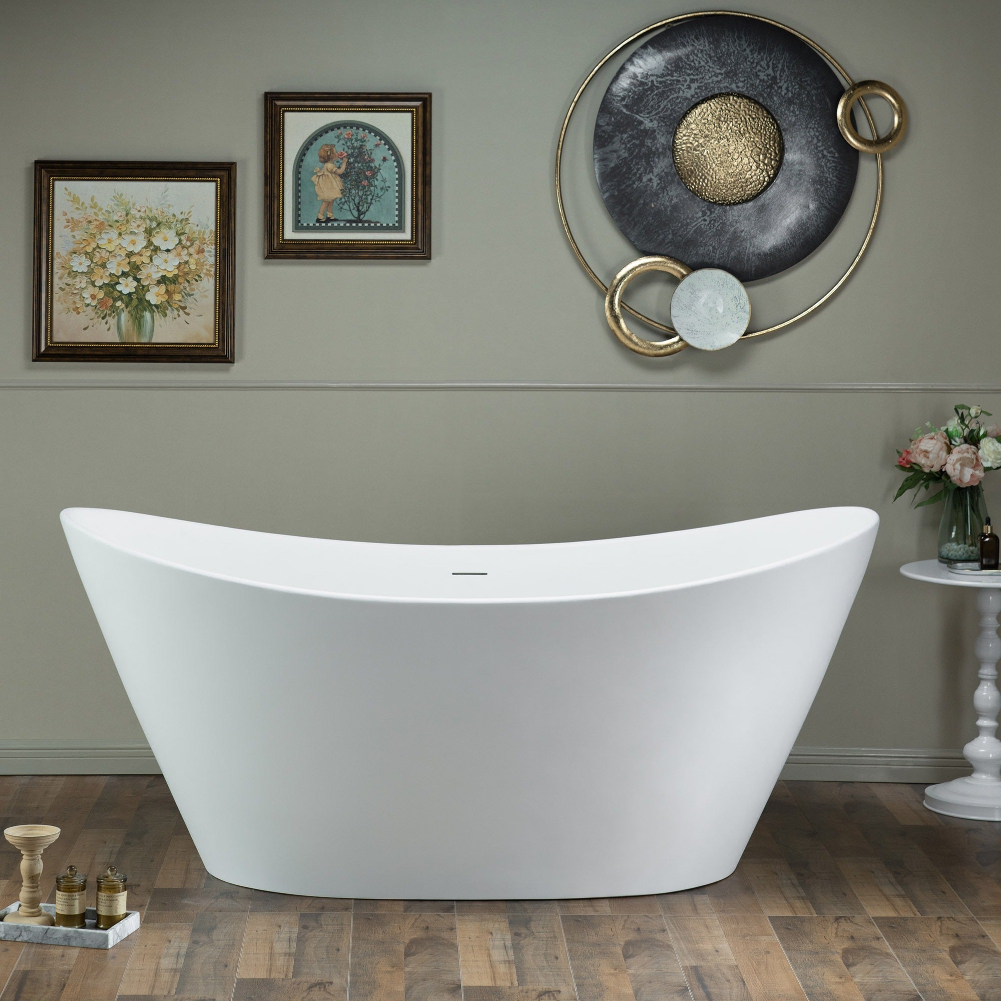 WOODBRIDGE 67 in. x 31.5 in. Stone Resin Luxury Contemporary Solid Surface Freestanding Bathtub in Matte White EST0015