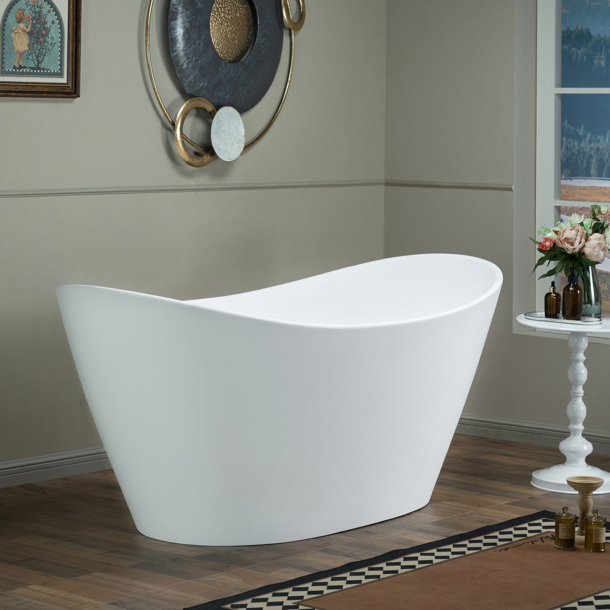 WOODBRIDGE 67 in. x 31.5 in. Stone Resin Luxury Contemporary Solid Surface Freestanding Bathtub in Matte White EST0015