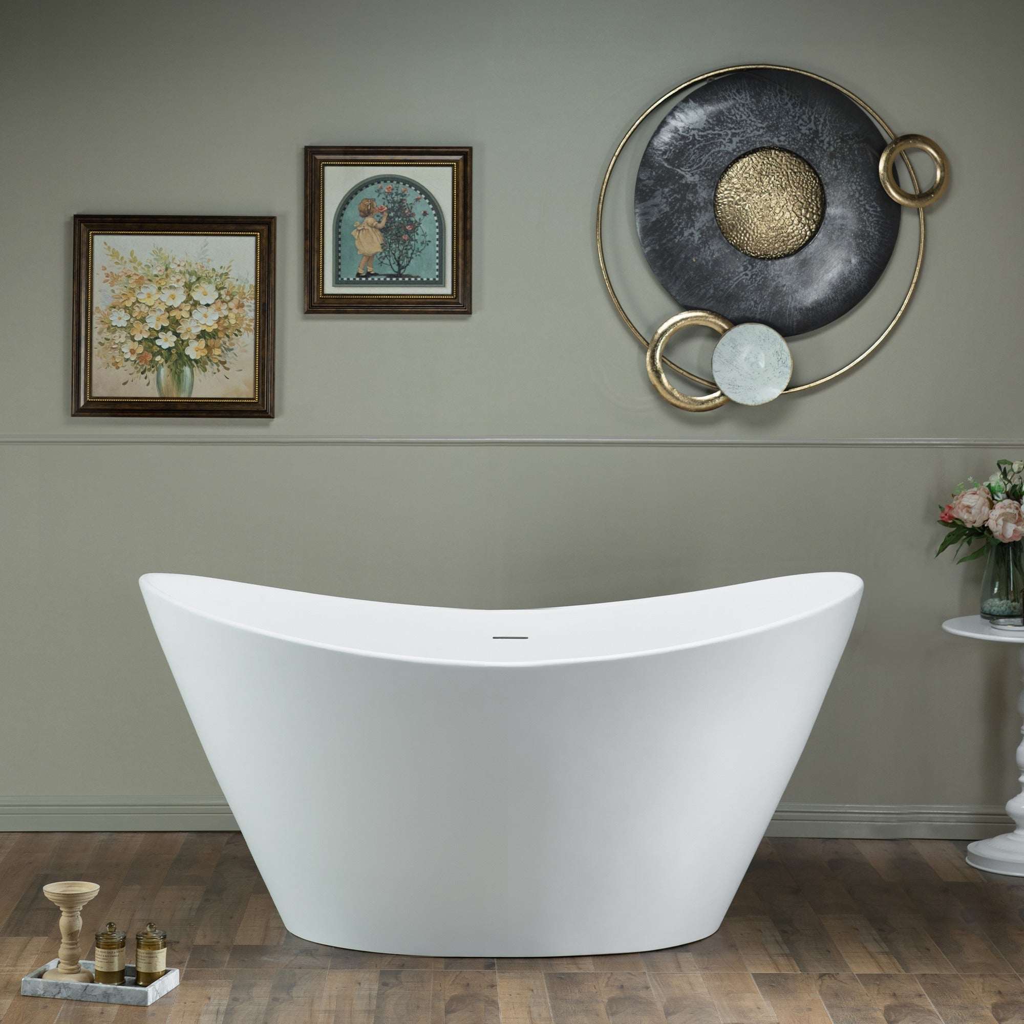 WOODBRIDGE 59 in. x 29.13 in. Stone Resin Luxury Contemporary Solid Surface Freestanding Bathtub in Matte White EST0016