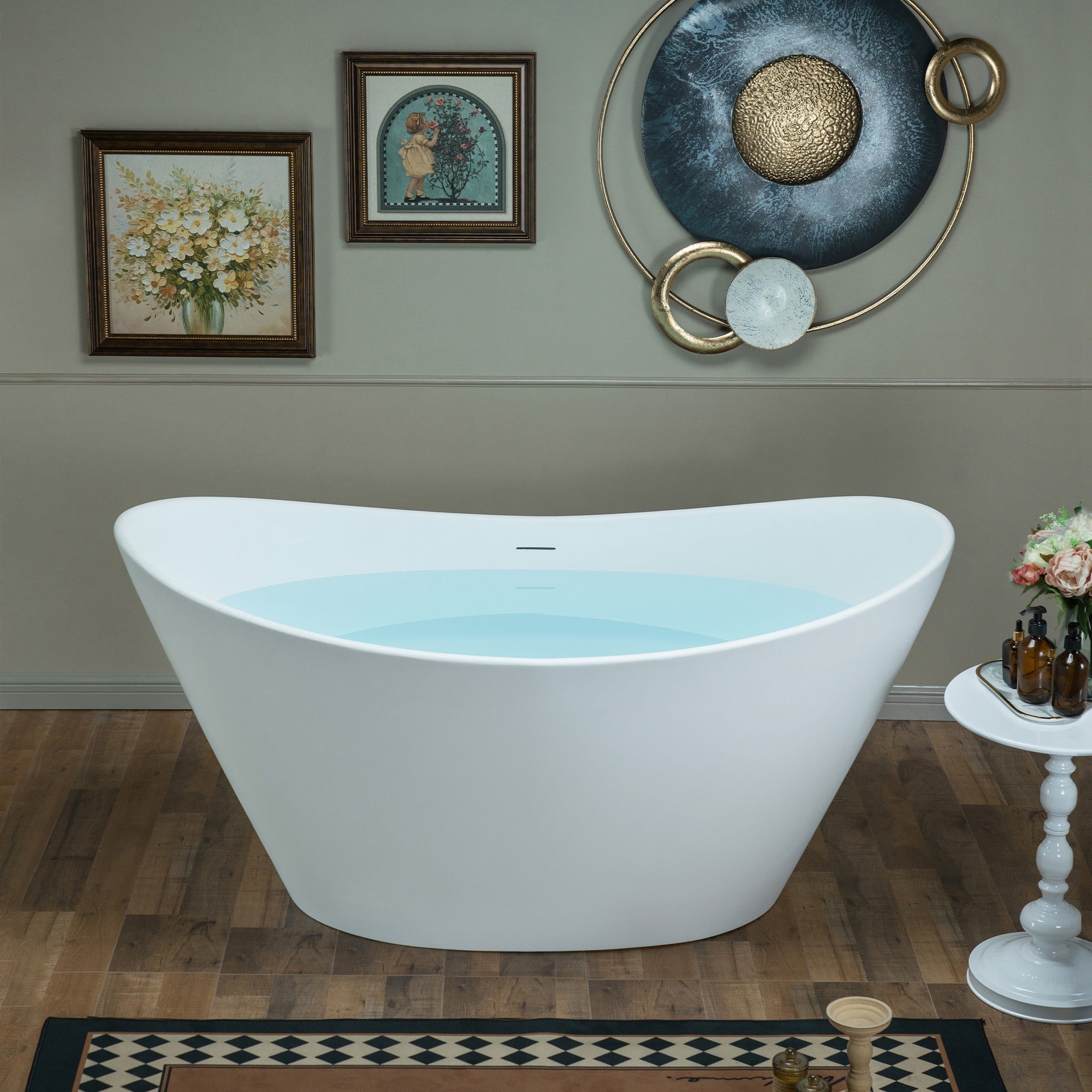 WOODBRIDGE 59 in. x 29.13 in. Stone Resin Luxury Contemporary Solid Surface Freestanding Bathtub in Matte White EST0016