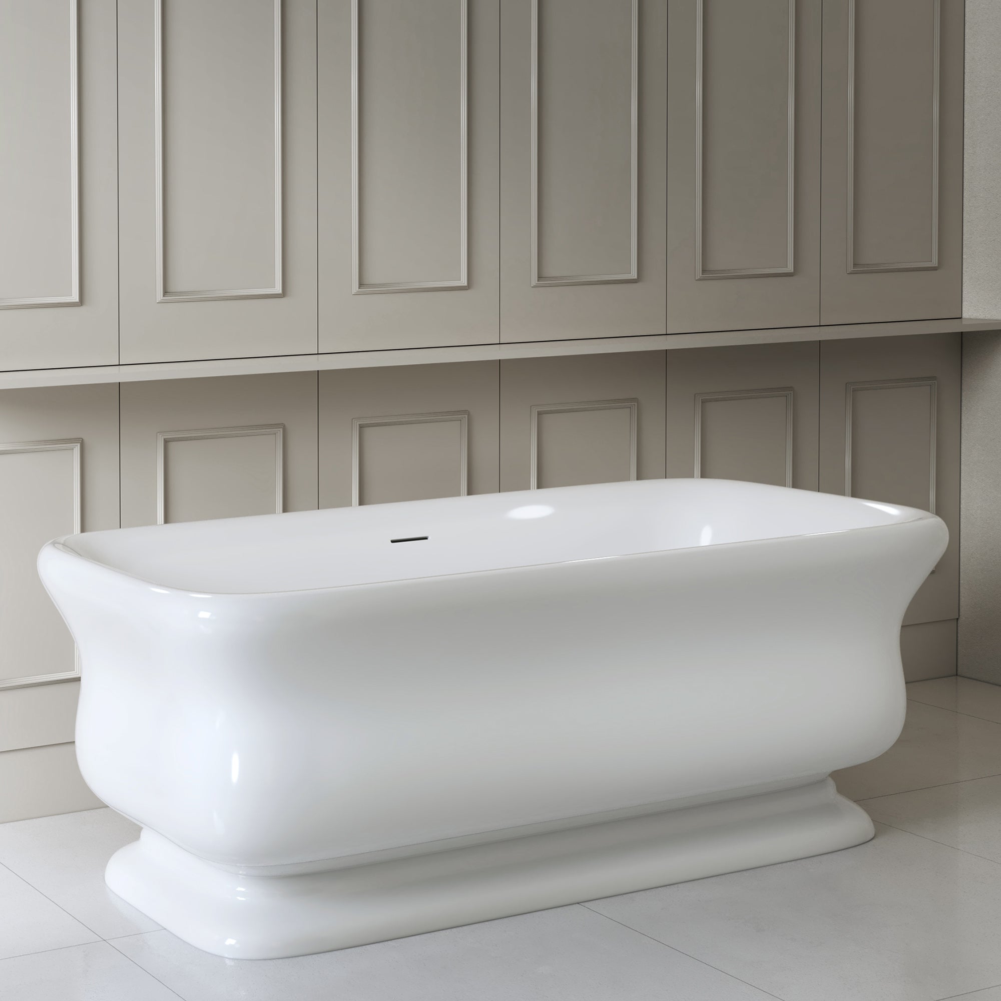 WOODBRIDGE 71 x 33.5 x 24.75" Freestanding Soaking Bathtub with Matte Black Drain, White WE005