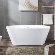 WOODBRIDGE 59 X 29.5 X 22.8" freestanding soaking bathtub with matte black drain included, White WE009