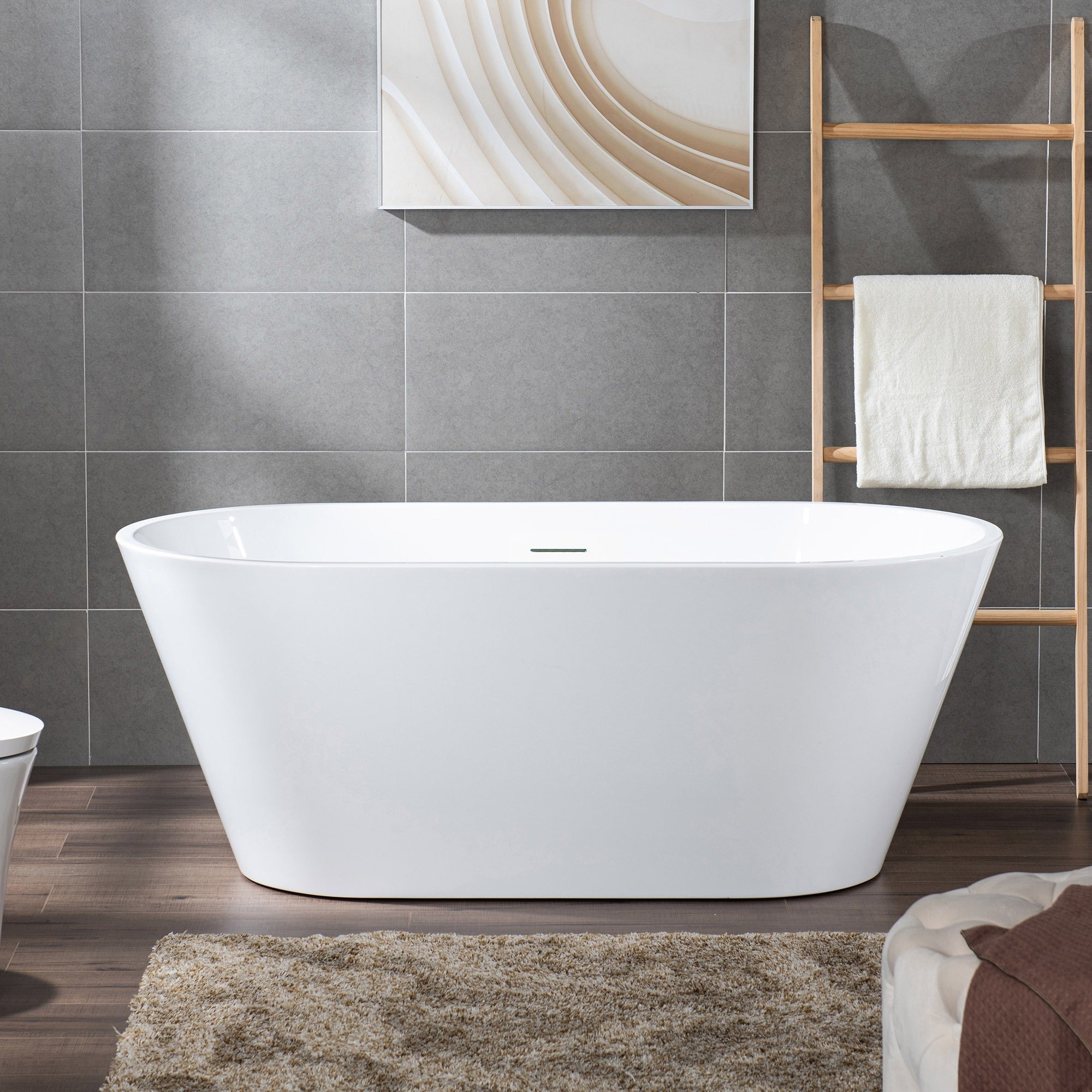 WOODBRIDGE 59 X 29.5 X 22.8" freestanding soaking bathtub with matte black drain included, White WE009