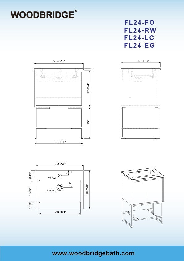 WOODBRIDGE 23-5/8 in. W x 18-7/8 in. D Bathroom Vanity in Oak with Resin Composite Vanity Top