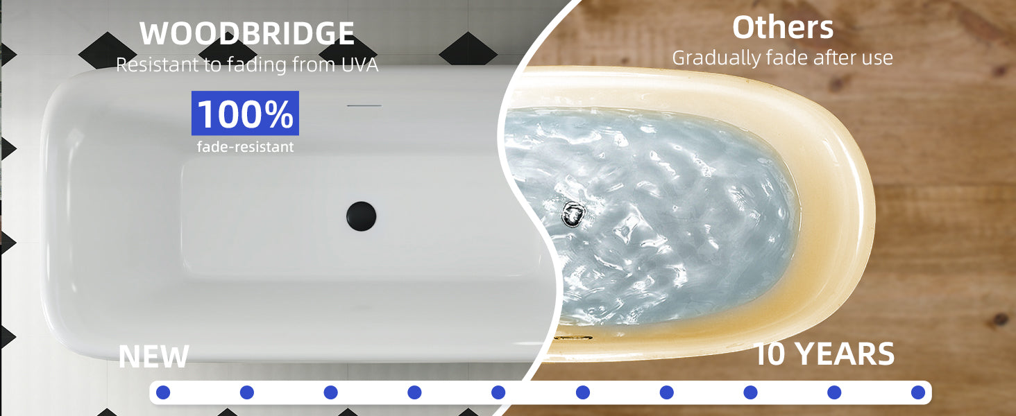 WOODBRIDGE 71 x 33.5 x 24.75" Freestanding Soaking Bathtub with Matte Black Drain, White WE005