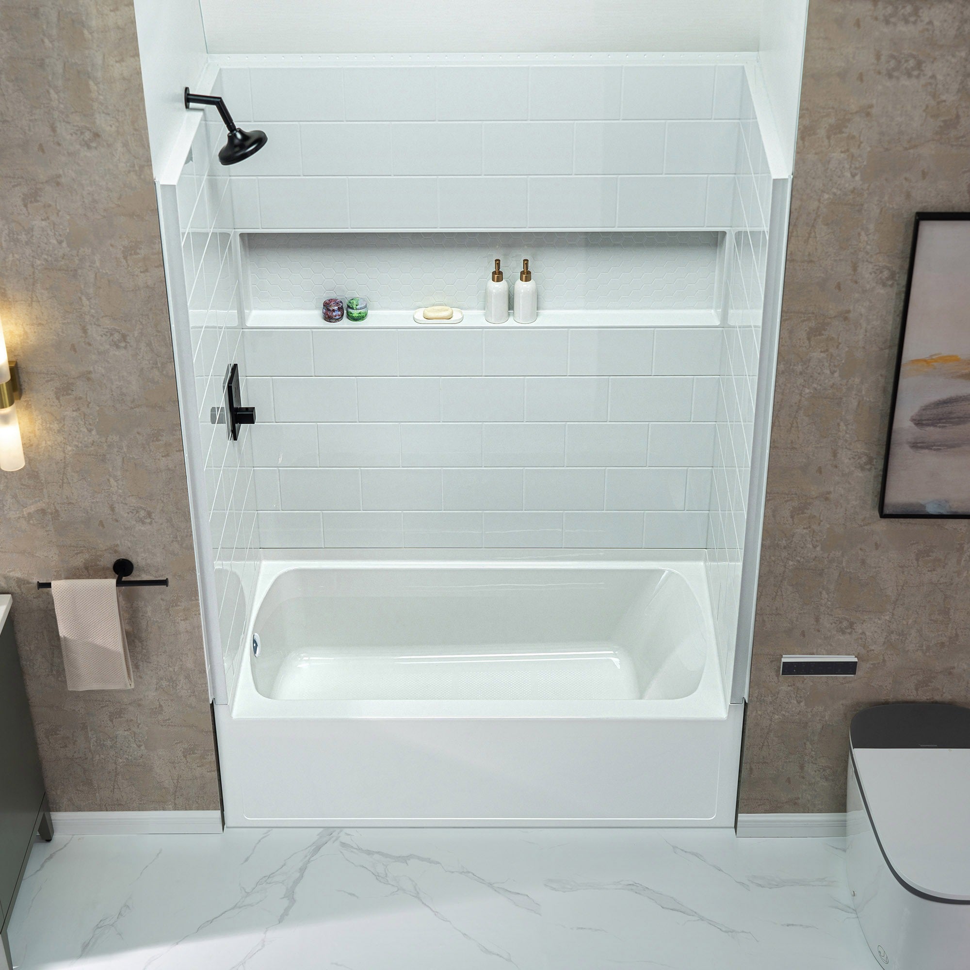 Woodbridge 60” x 32” Alcove Soaking Tub & 4-Piece Surround Combo