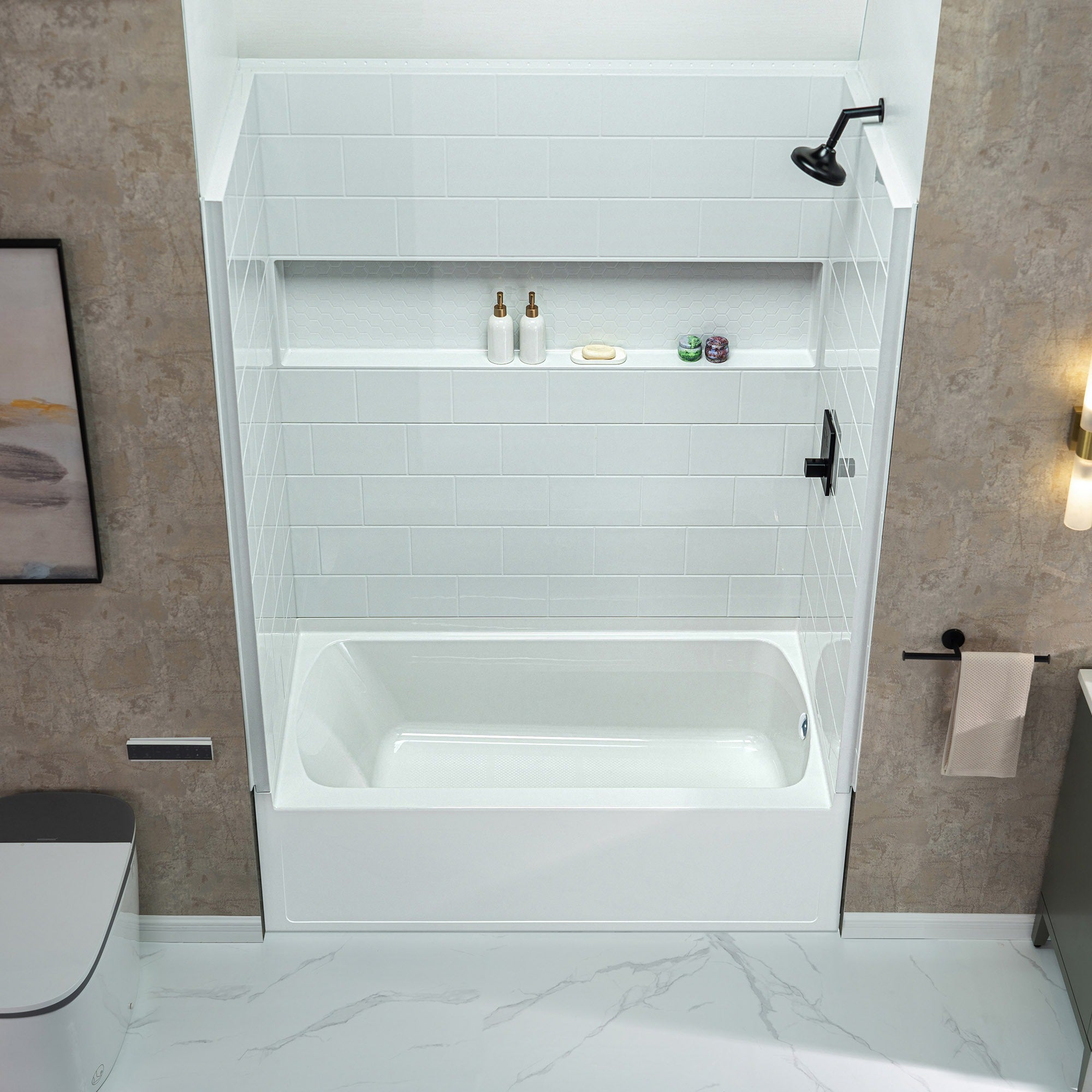 Woodbridge 60” x 32” Alcove Soaking Tub & 4-Piece Surround Combo