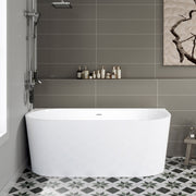 WOODBRIDGE 59" Back-to-Wall Freestanding Soaking Bathtub with Matte Black Drain, WE008