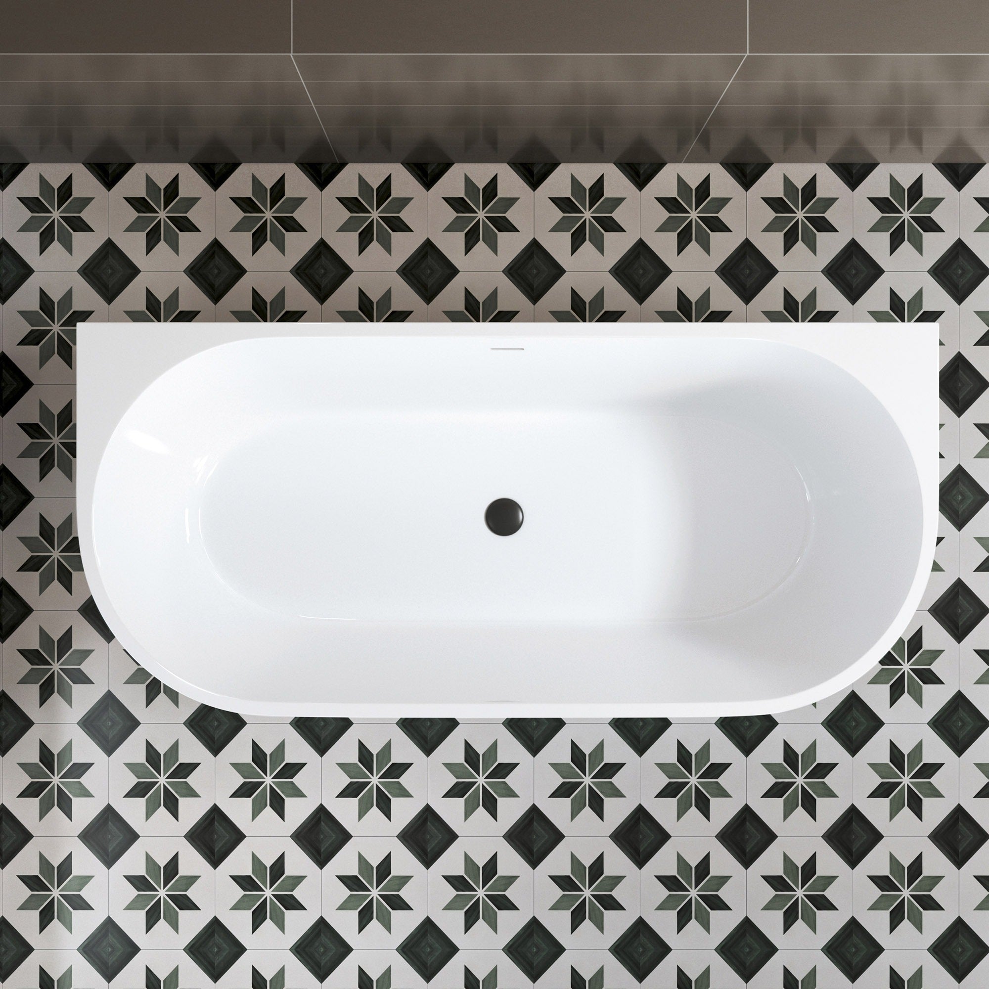 WOODBRIDGE 59" Back-to-Wall Freestanding Soaking Bathtub with Matte Black Drain, WE008