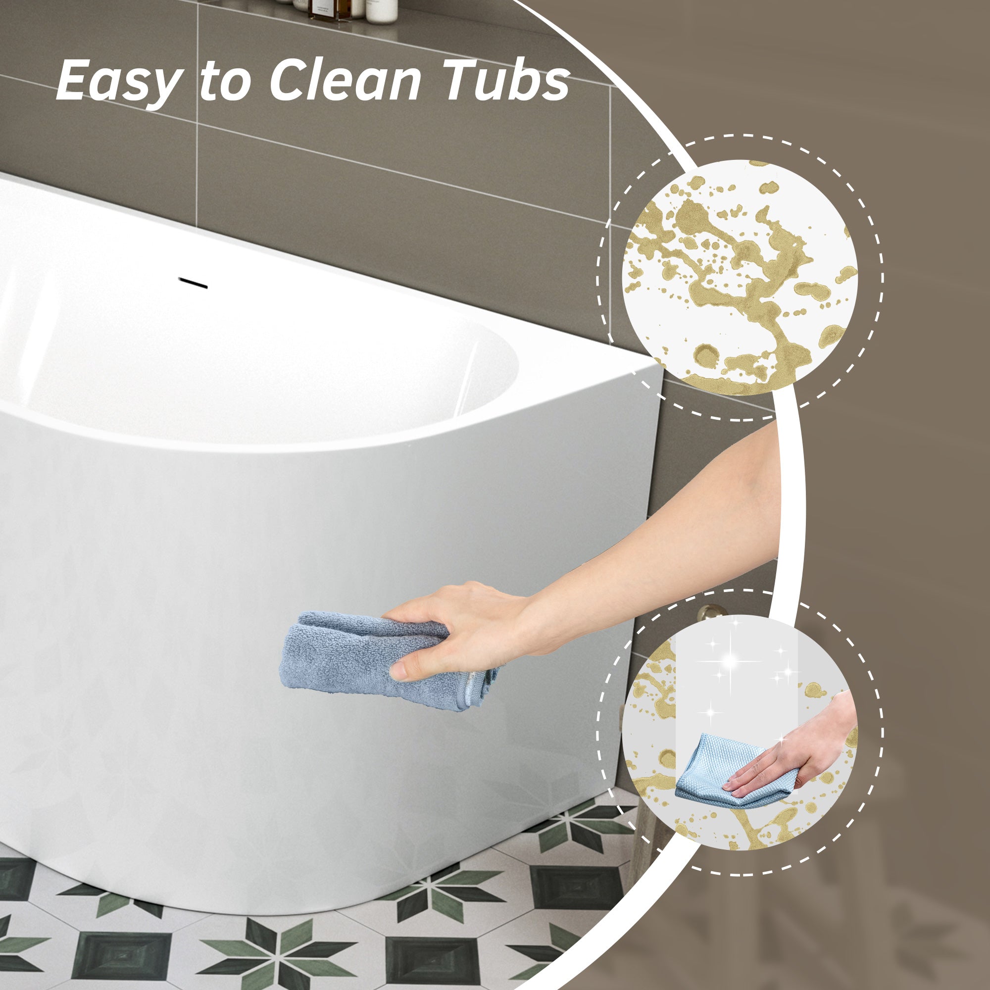 WOODBRIDGE 59" Back-to-Wall Freestanding Soaking Bathtub with Matte Black Drain, WE008