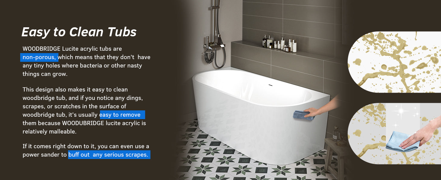 WOODBRIDGE 59" Back-to-Wall Freestanding Soaking Bathtub with Matte Black Drain, WE008