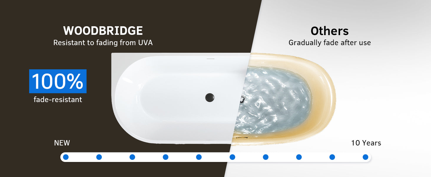 WOODBRIDGE 59" Back-to-Wall Freestanding Soaking Bathtub with Matte Black Drain, WE008
