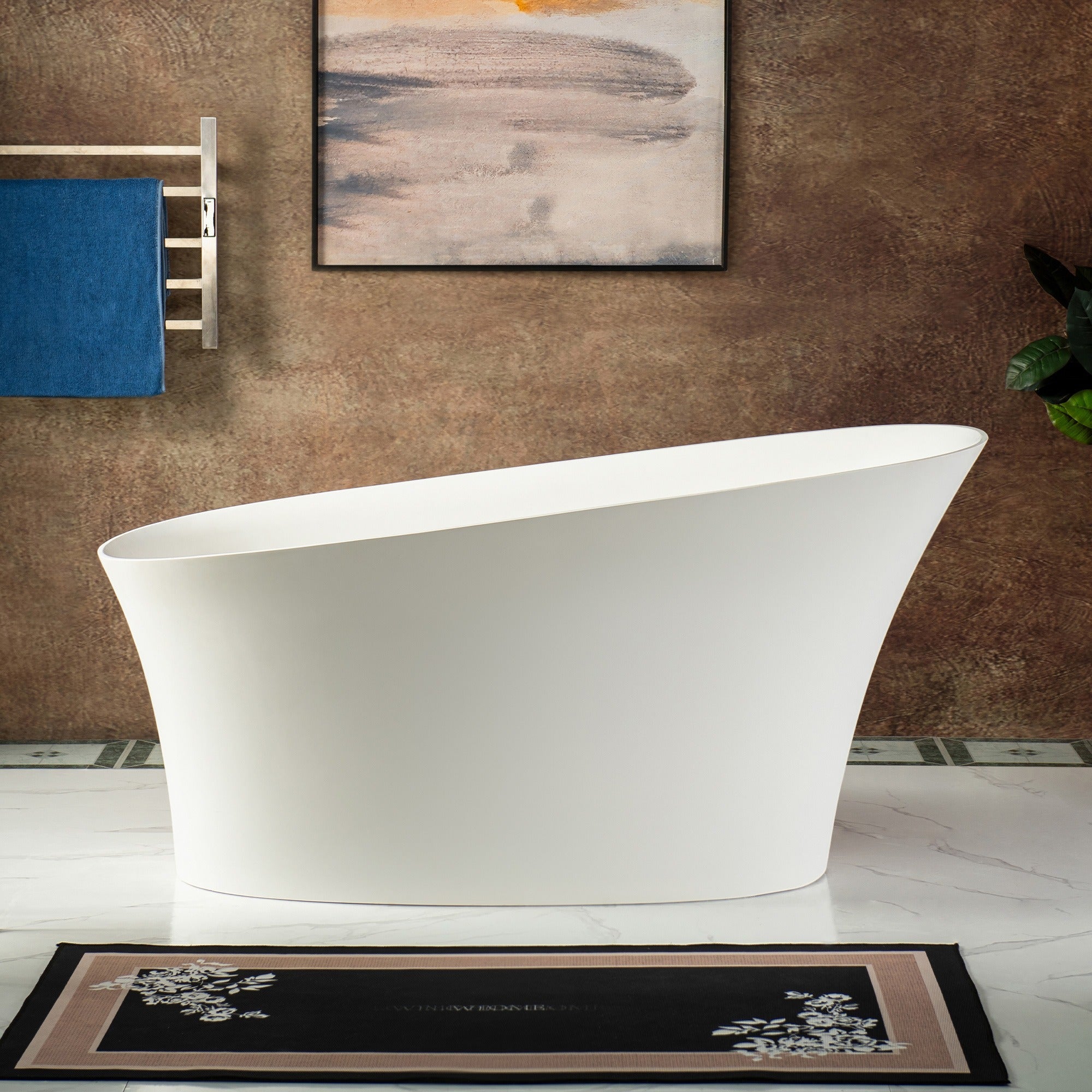 WOODBRIDGE 59 in. x 29.5 in. Stone Resin Luxury Contemporary Solid Surface Freestanding Bathtub in Matte White EST0607