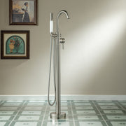 WOODBRIDGE Contemporary Single Handle Floor Mount Freestanding Tub Filler Faucet with Integrated LED Color-Changing Spray Head