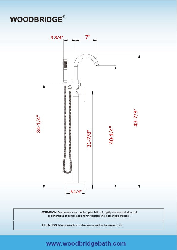 WOODBRIDGE Contemporary Single Handle Floor Mount Freestanding Tub Filler Faucet with Integrated LED Color-Changing Spray Head