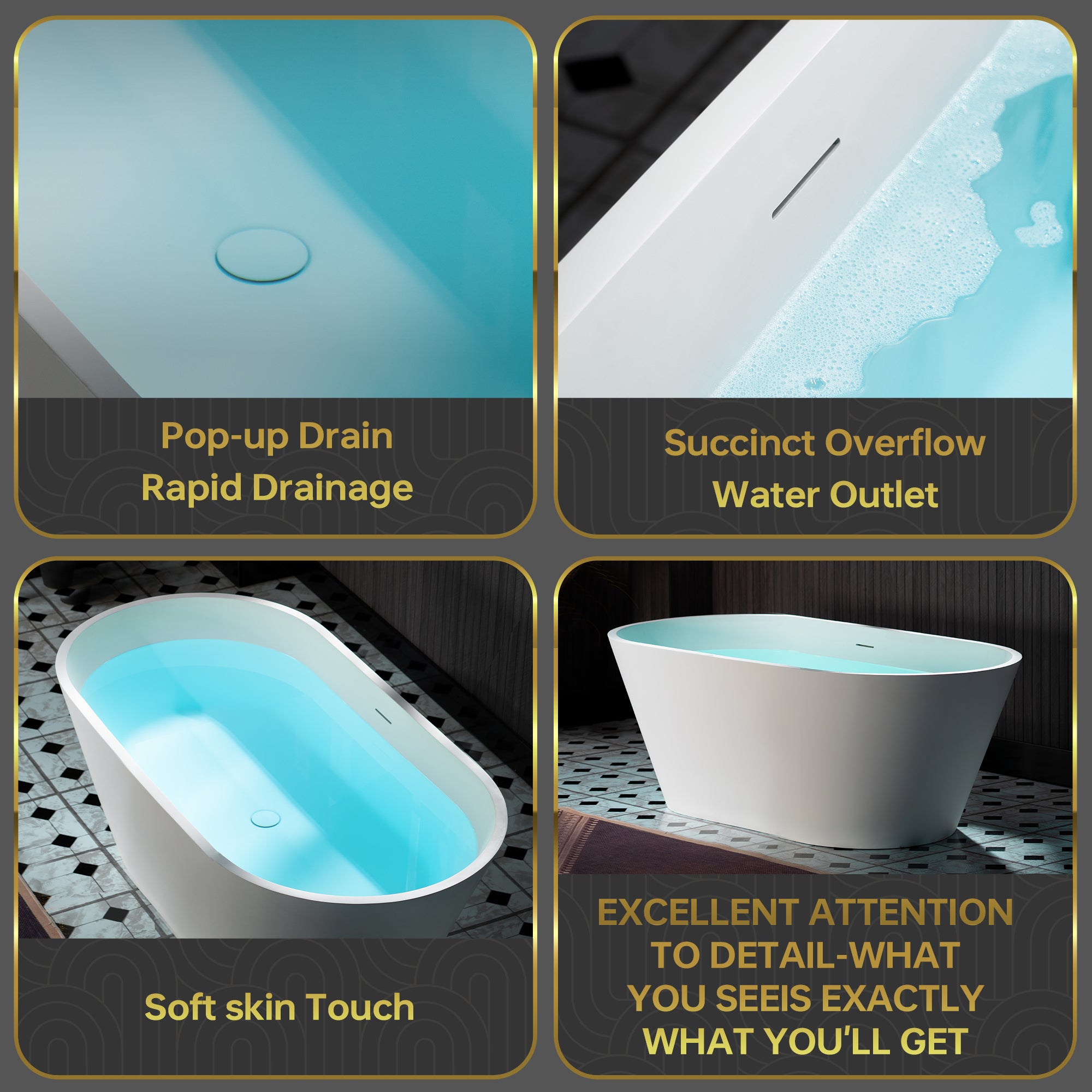 WOODBRIDGE 59" Solid Surface Freestanding Bathtub – Matte White – B0041-2.0