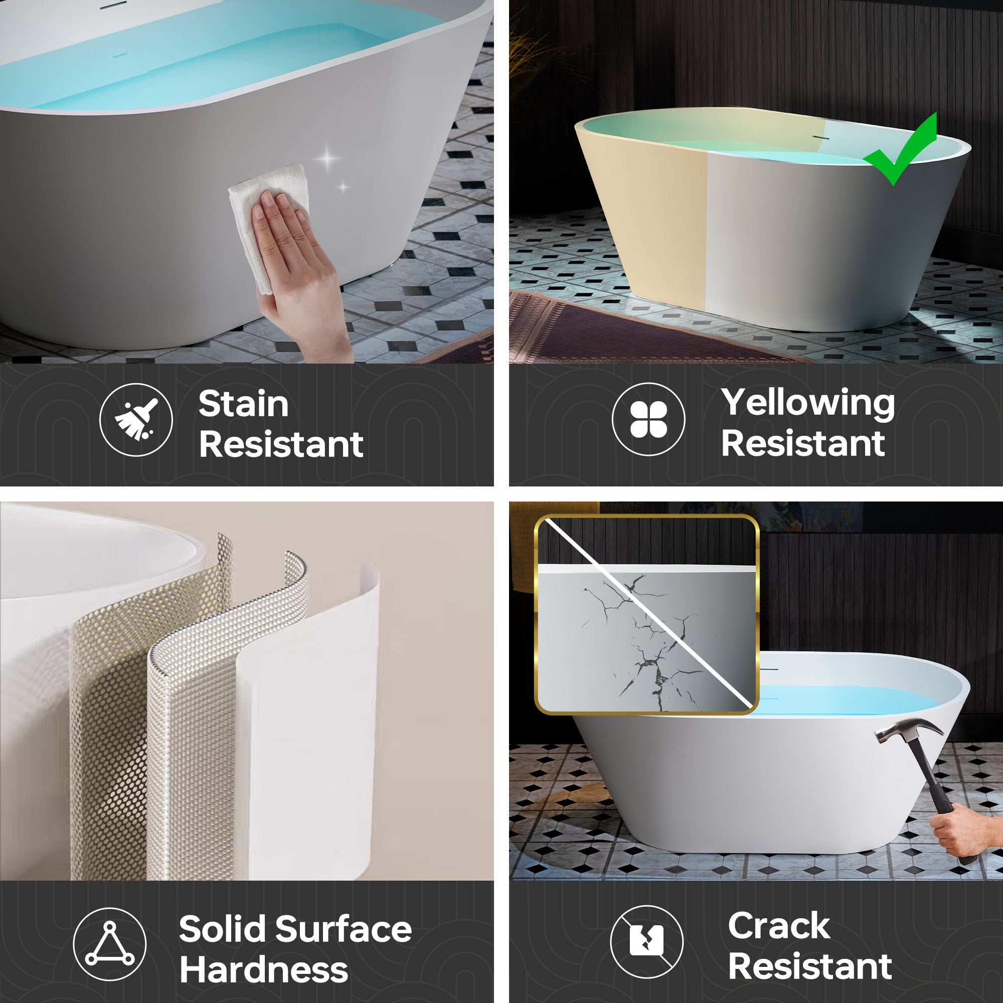 WOODBRIDGE 59" Solid Surface Freestanding Bathtub – Matte White – B0041-2.0