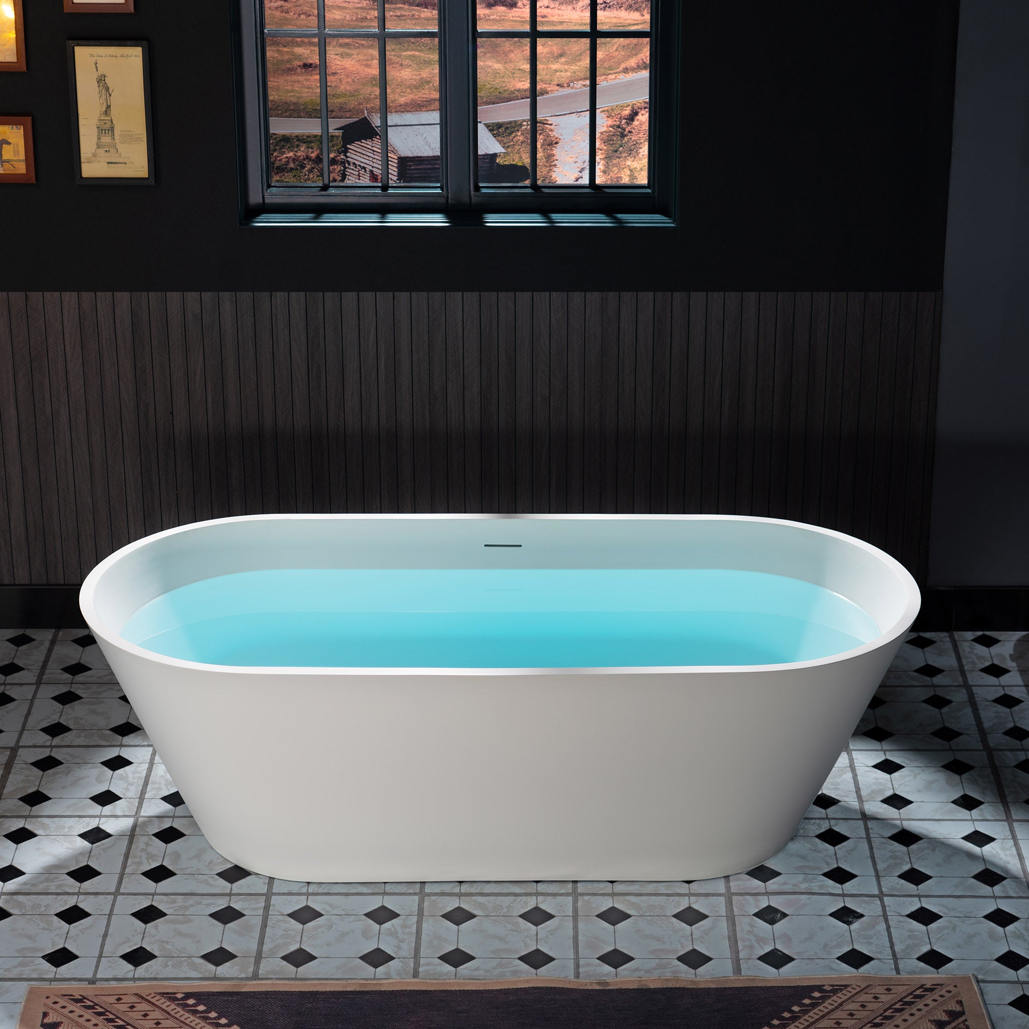 WOODBRIDGE 66-7/8" Solid Surface Freestanding Bathtub in Matte White – B0042-2.0
