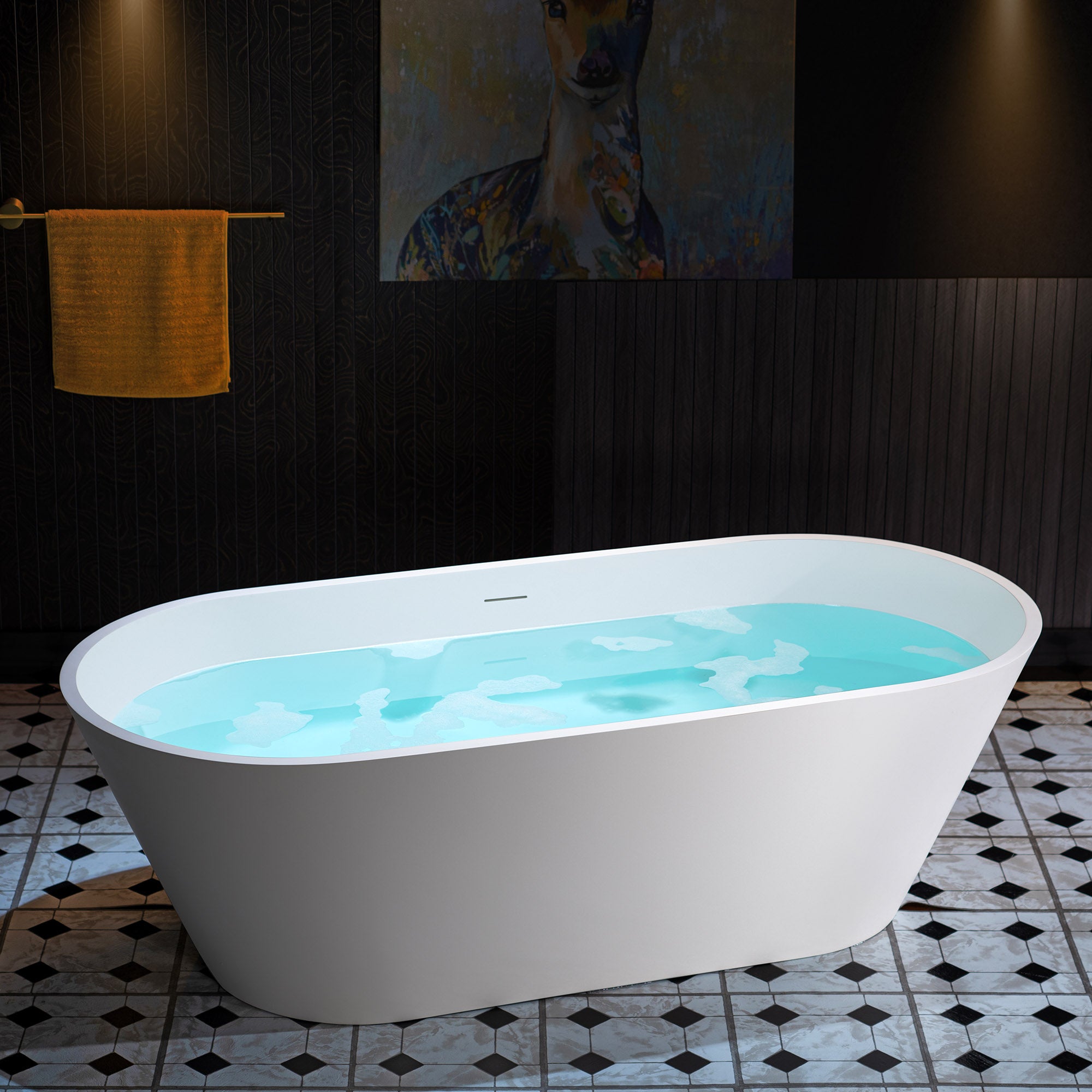 WOODBRIDGE 66-7/8" Solid Surface Freestanding Bathtub in Matte White – B0042-2.0