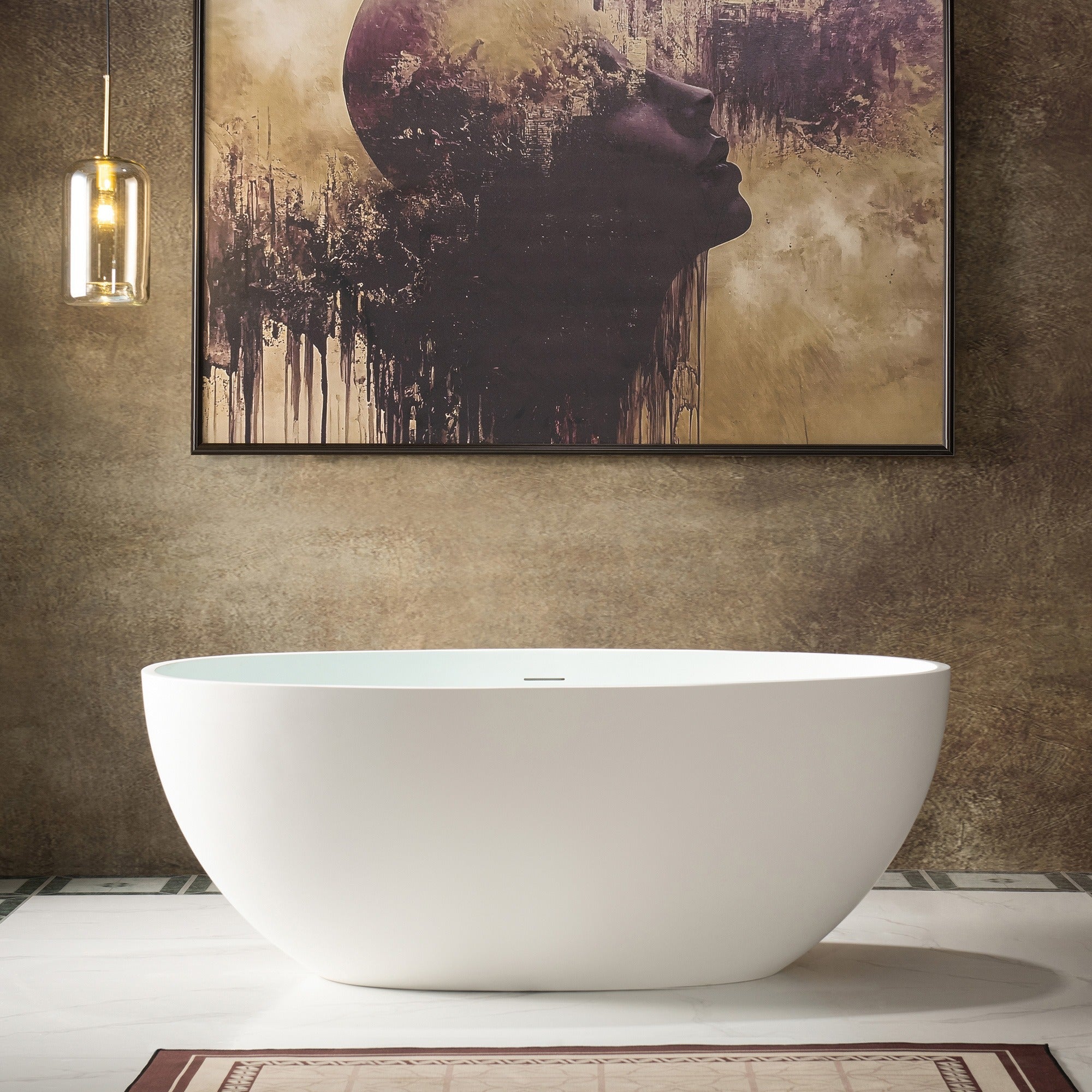 WOODBRIDGE 55-1/8" L x 30-3/4" W Luxury Contemporary Solid Surface Stone Resin Freestanding Bathtub in Matte White
