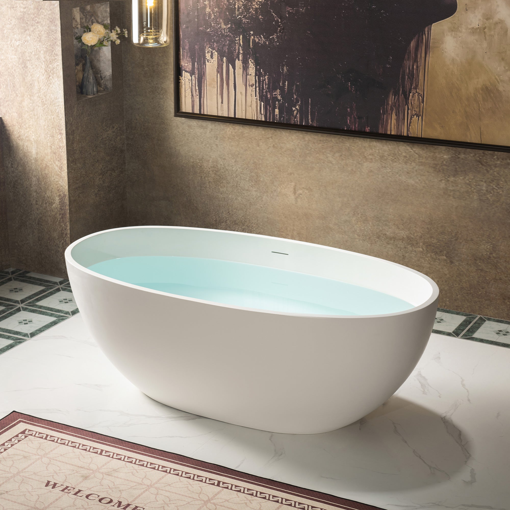 WOODBRIDGE 61" x 30-3/4" Solid Surface Stone Resin Freestanding Bathtub – Matte White (B0044-2.0)